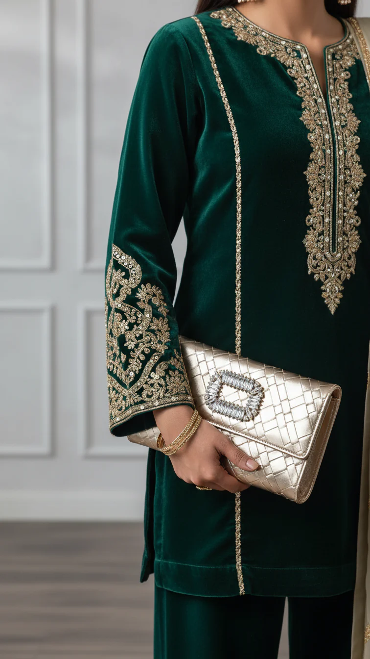 Golden Formal Clutch For Ladies P24423