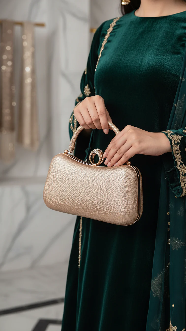 Golden Formal Clutch For Ladies P24437