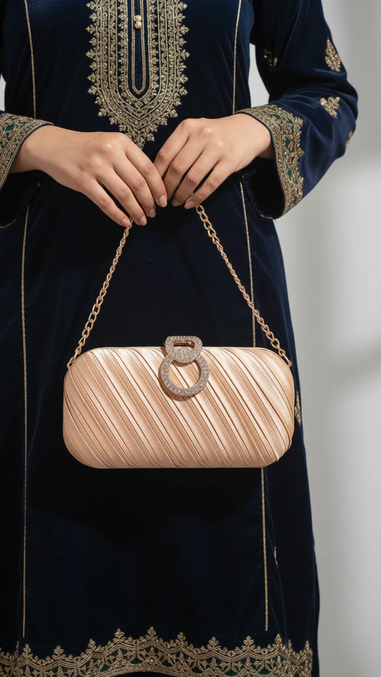 Golden Formal Clutch For Ladies P24440