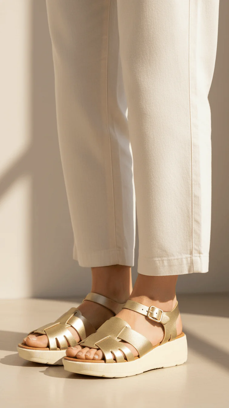 Golden Formal Sandal For Ladies PU0603