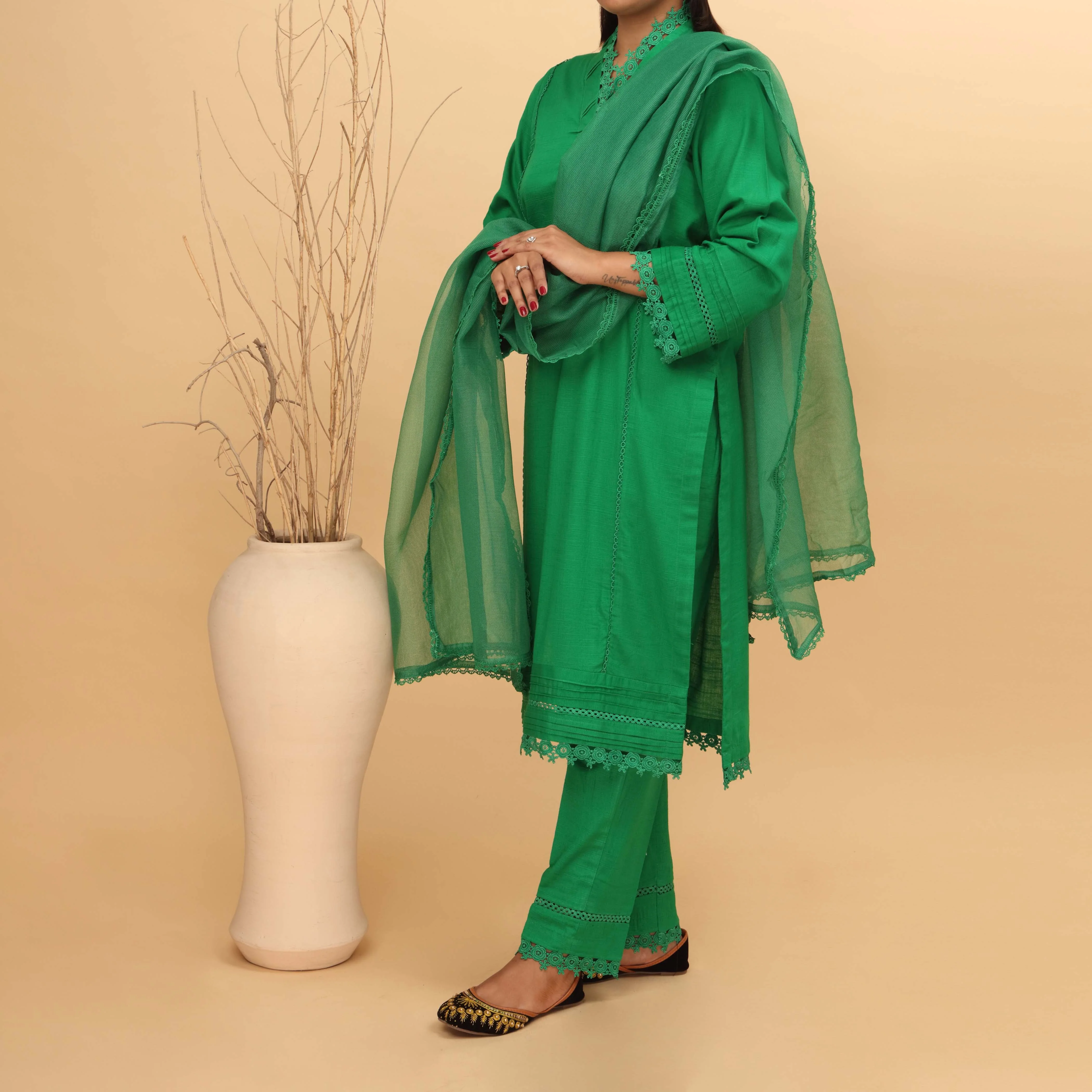 3PC- Embellished Khaddar Suit PW4112 - Image 2