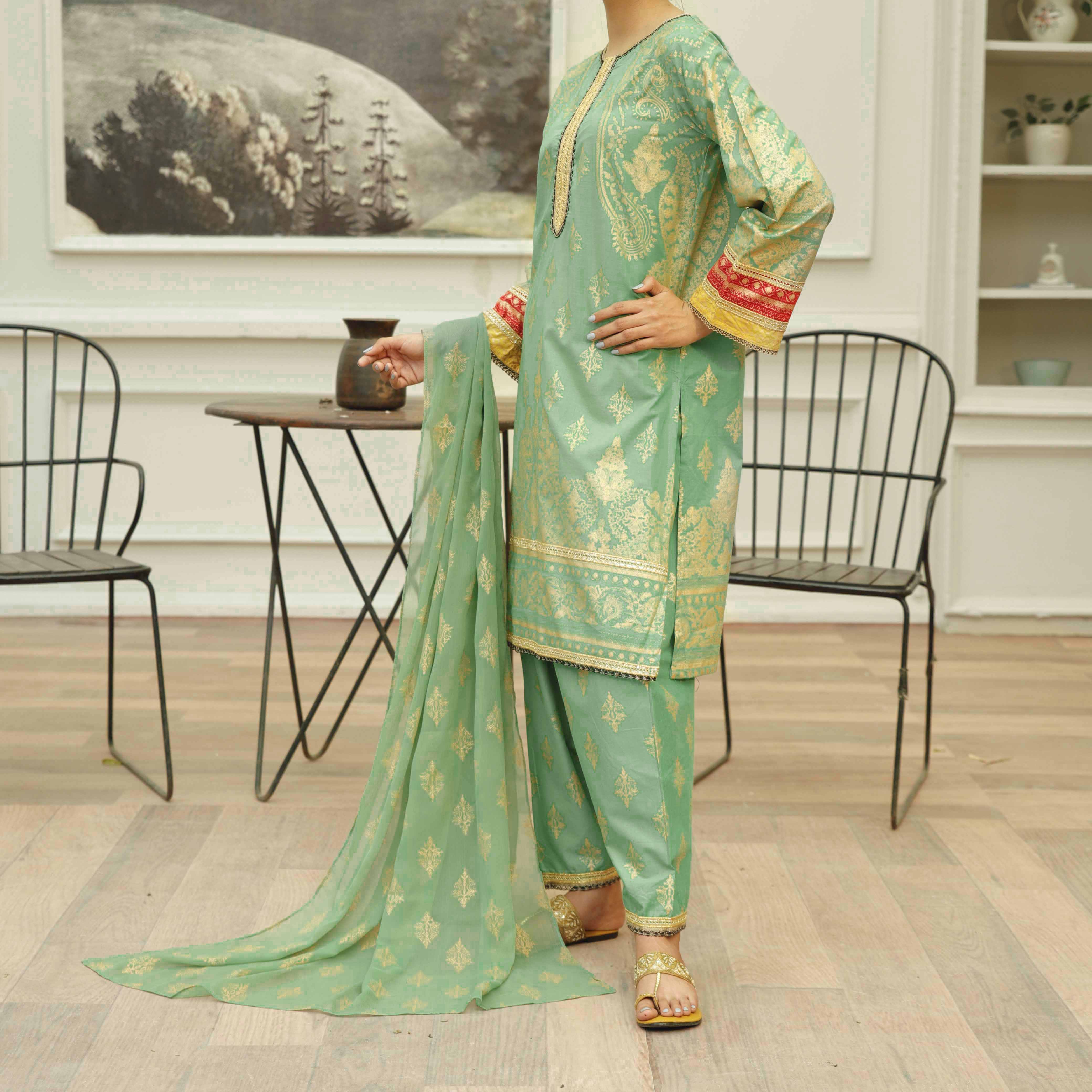 3PC Screen printed Cambric Suit PS4923 - Image 2