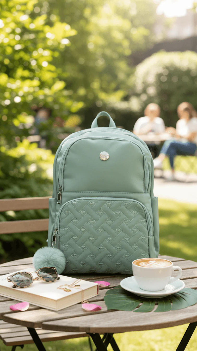 Green Casual Back Pack For Women P47473 - Image 2