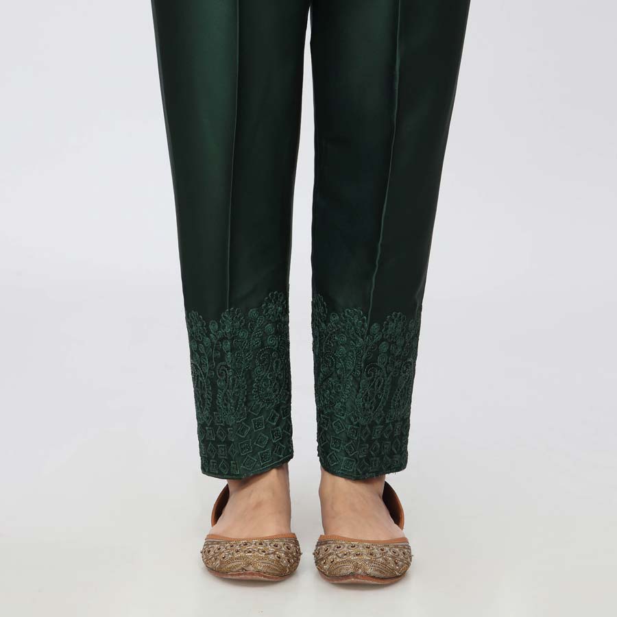 Green Embroidered Shamose Silk Trouser PW3694