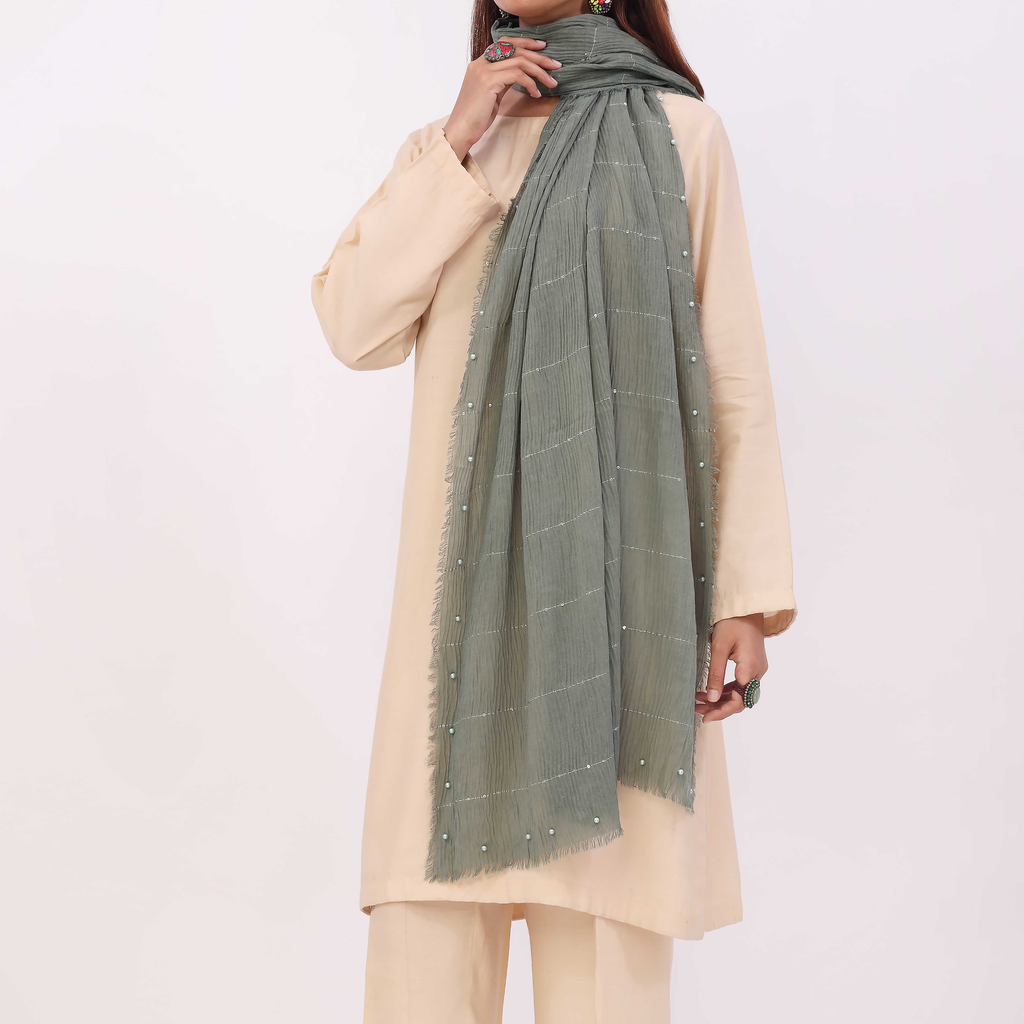 Green Embroidered Stole PD5302 - Image 3