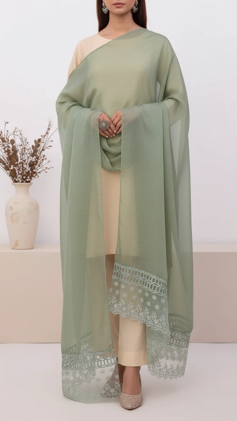 Green Embroidered Stole PD5337