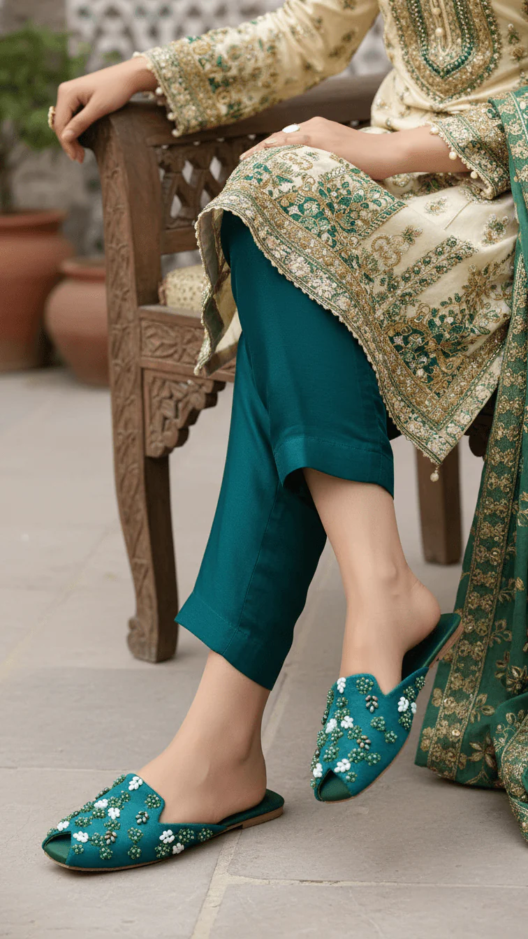 Green Fancy Back Open Khussa EC8578