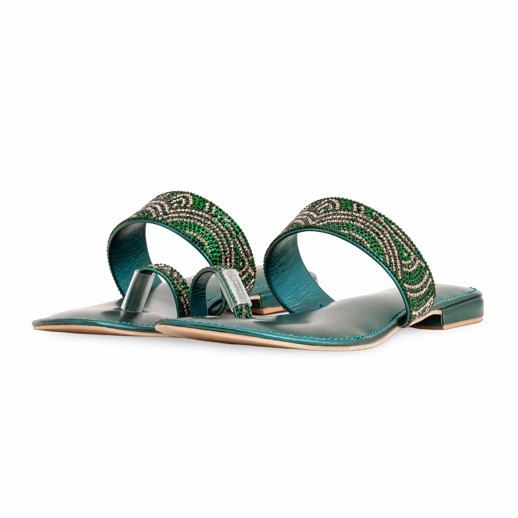 Green Fancy Chappal For Women FN0783 - Image 3