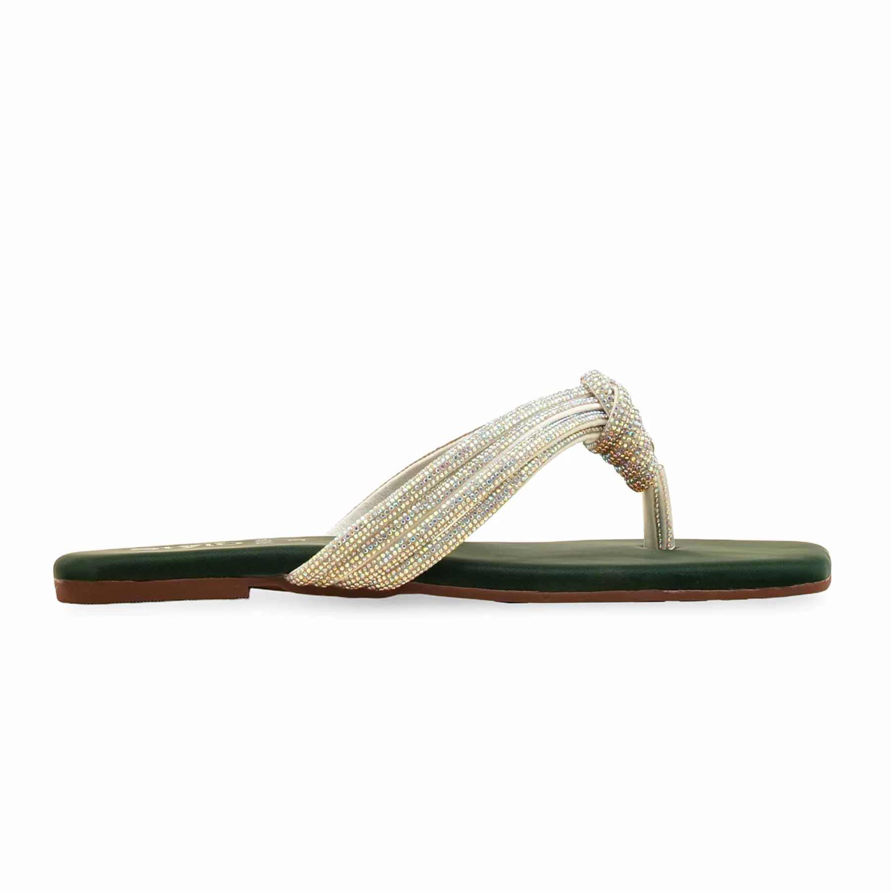 Green Fancy Chappal For Women FN0814 - Image 2