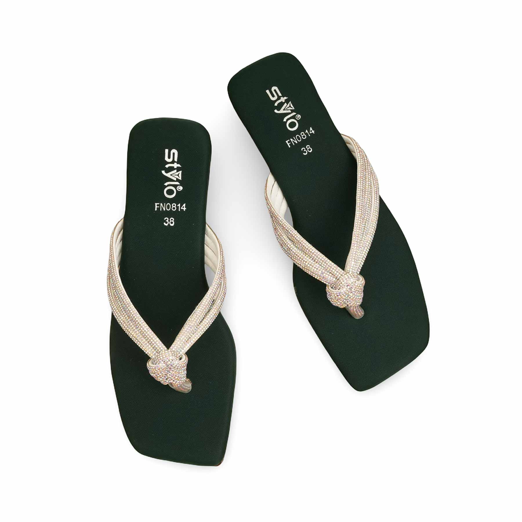 Green Fancy Chappal For Women FN0814 - Image 5