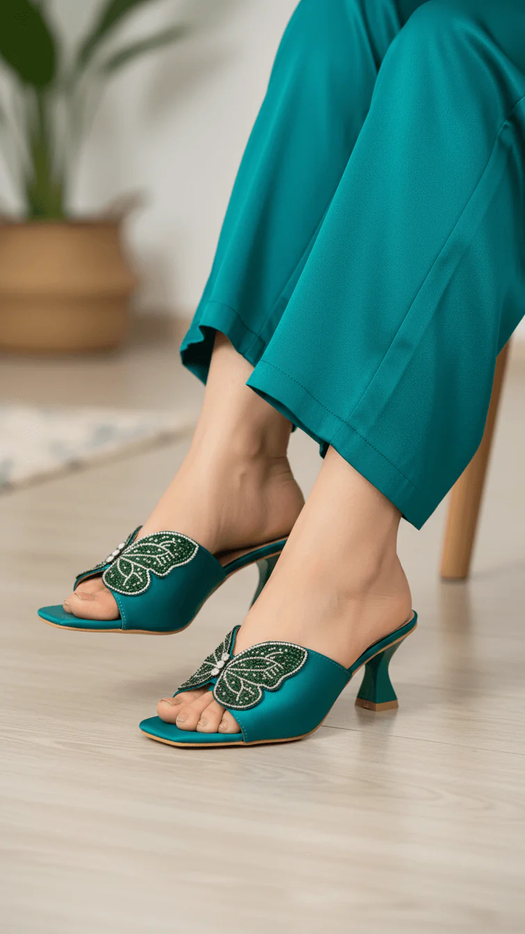 Green Fancy Slipper For Ladies FN7974