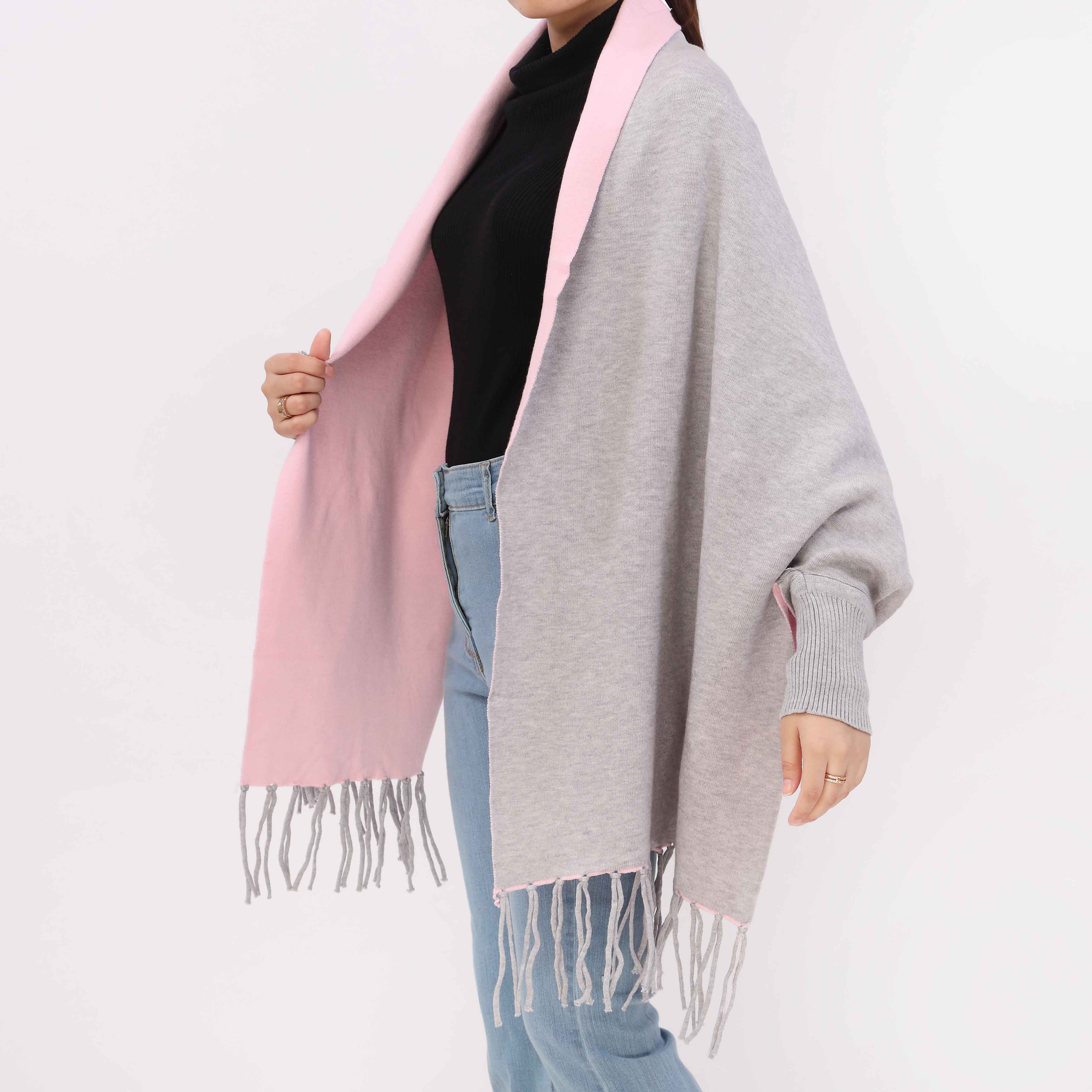 Grey 2 Tone Acrylic Cape Shawl PW5617 - Image 3