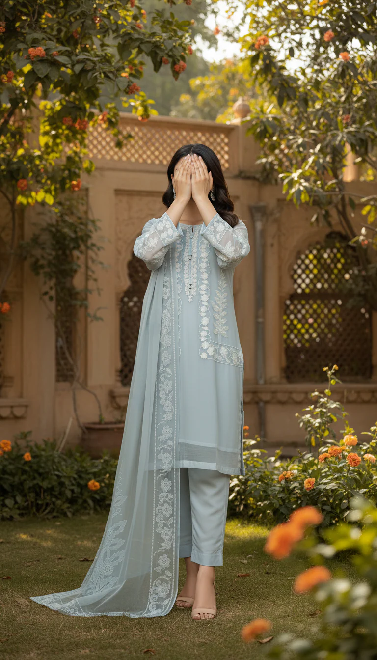 3 PC Embroidered Chiffon Suit PW5260