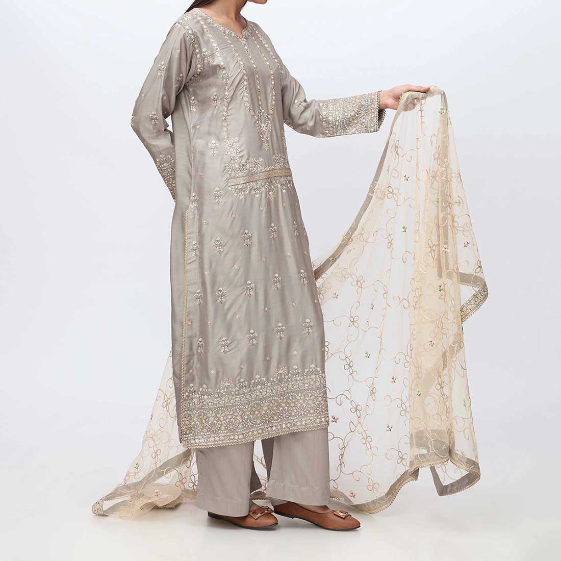 3PC- Embellished Viscose Suit PF3021 - Image 2