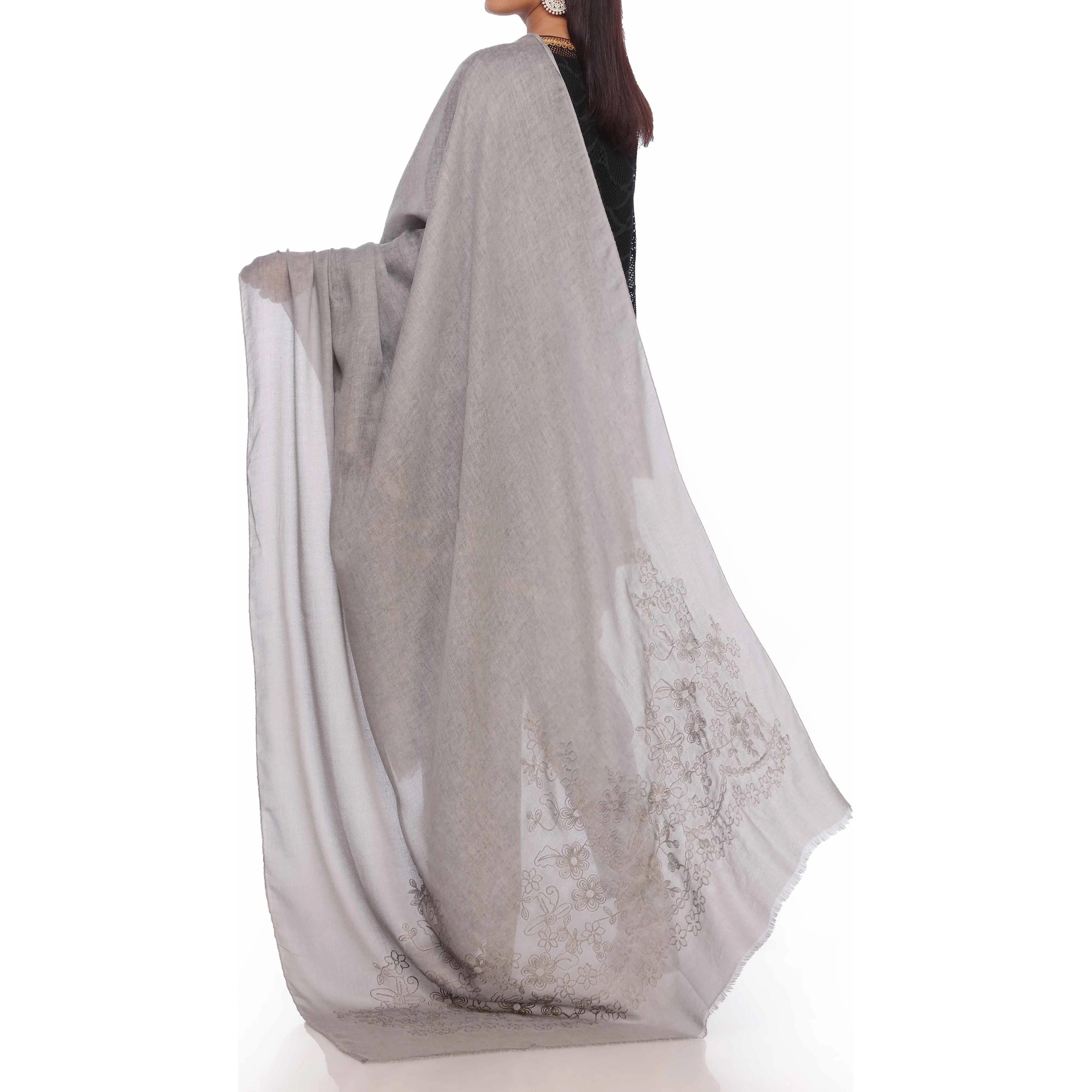 Grey Aari Embroidered Shawl PW2736 - Image 3