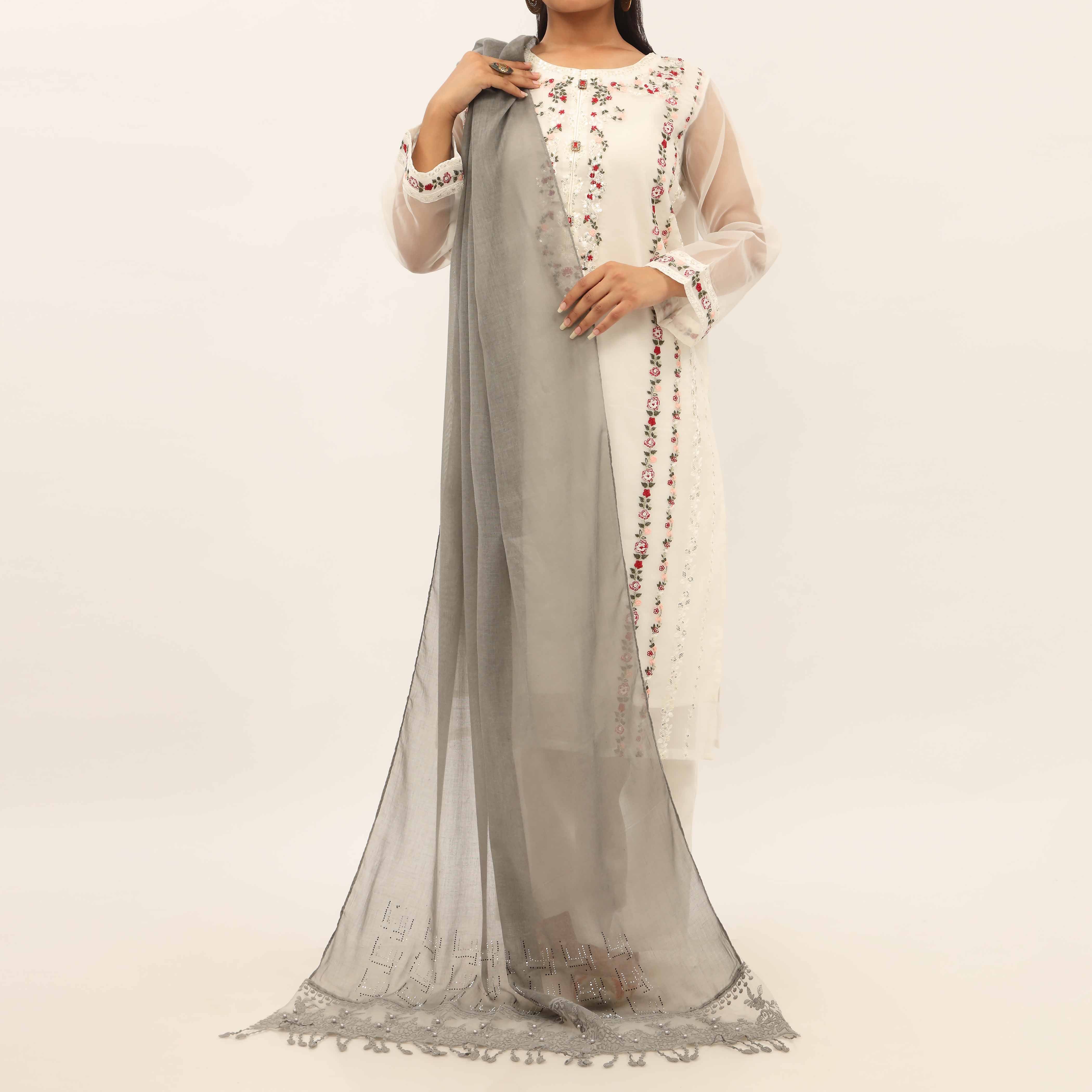 Grey Embroidered Stole PD5247 - Image 2