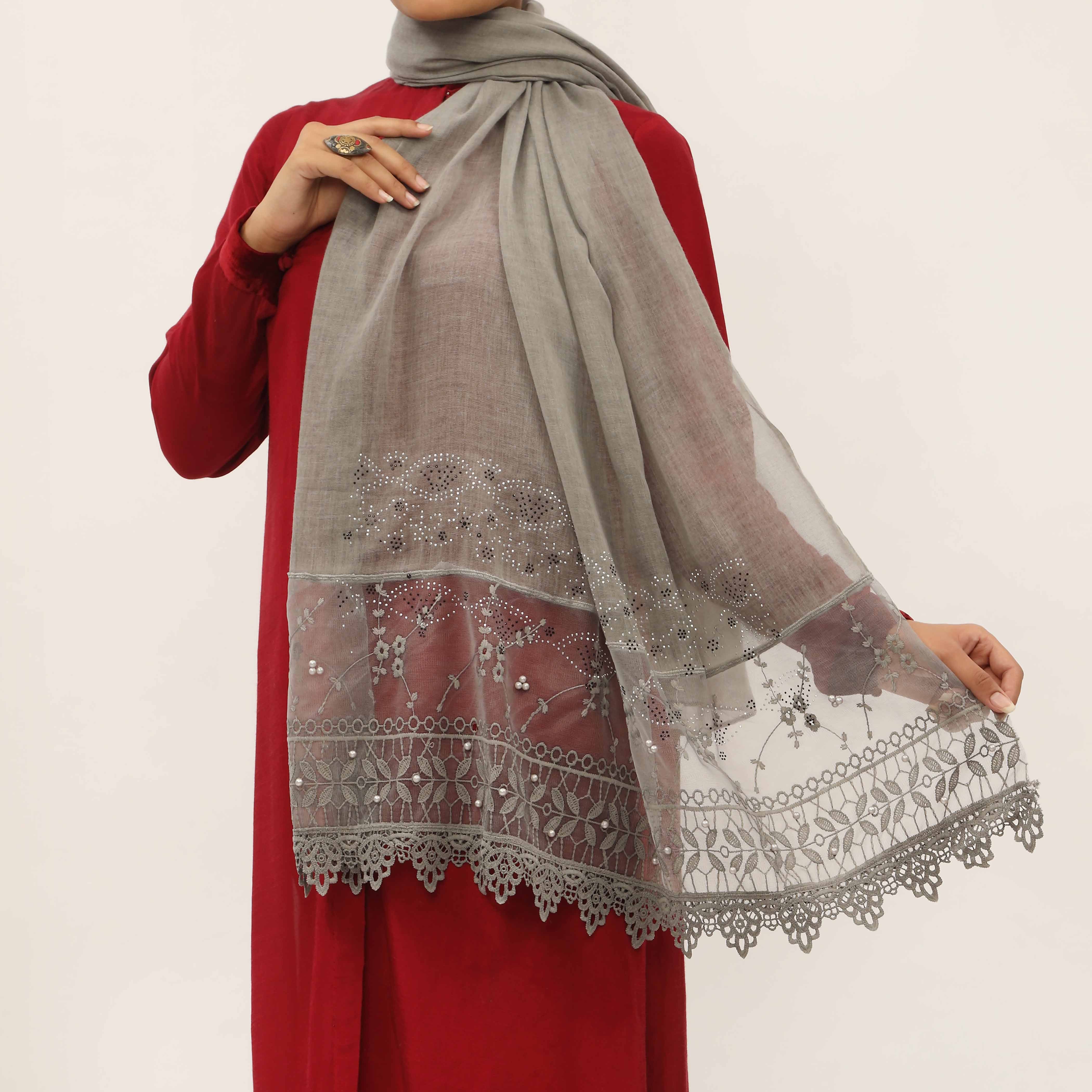 Grey Embroidered Stole PD5259 - Image 3