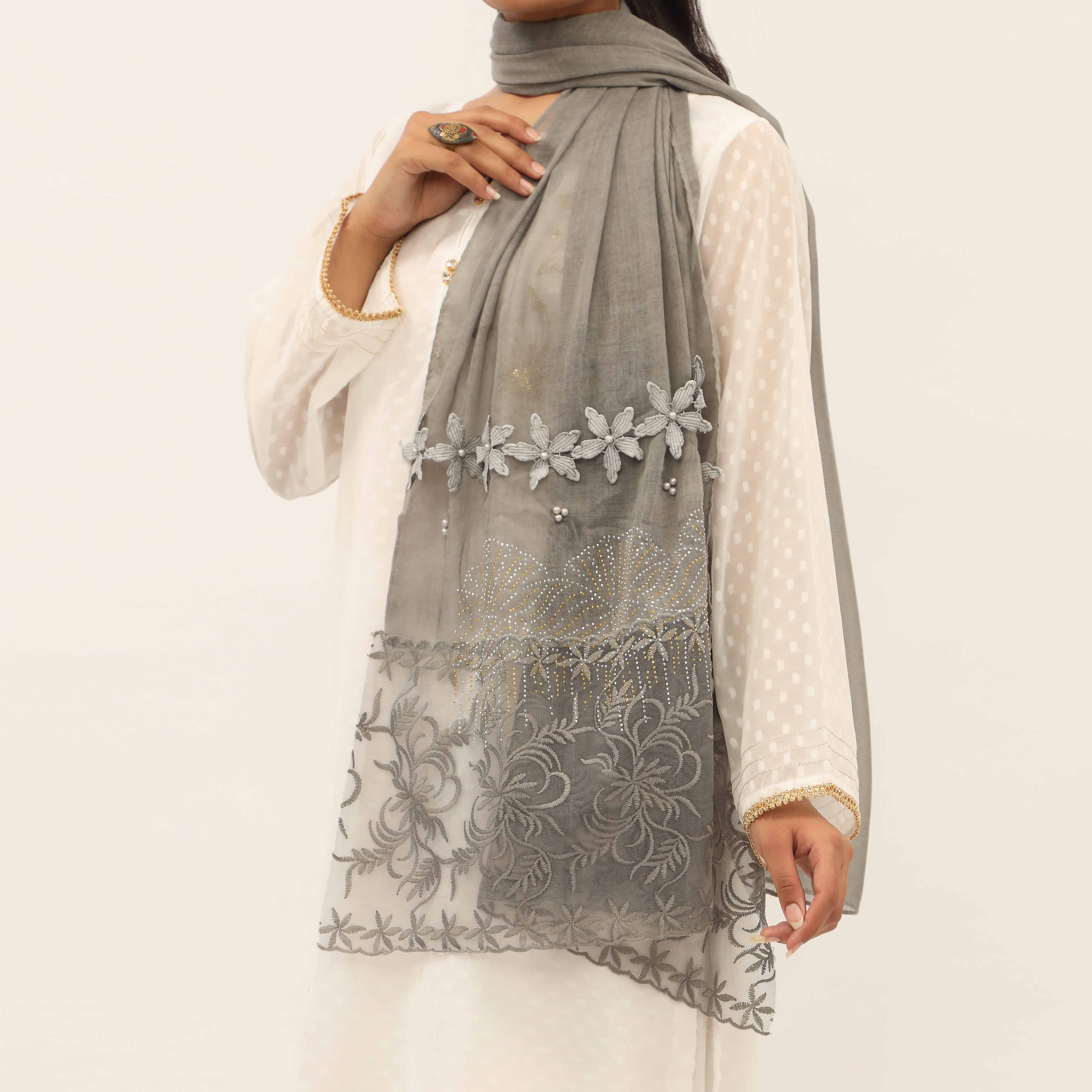 Grey Embroidered Stole PD5267 - Image 2