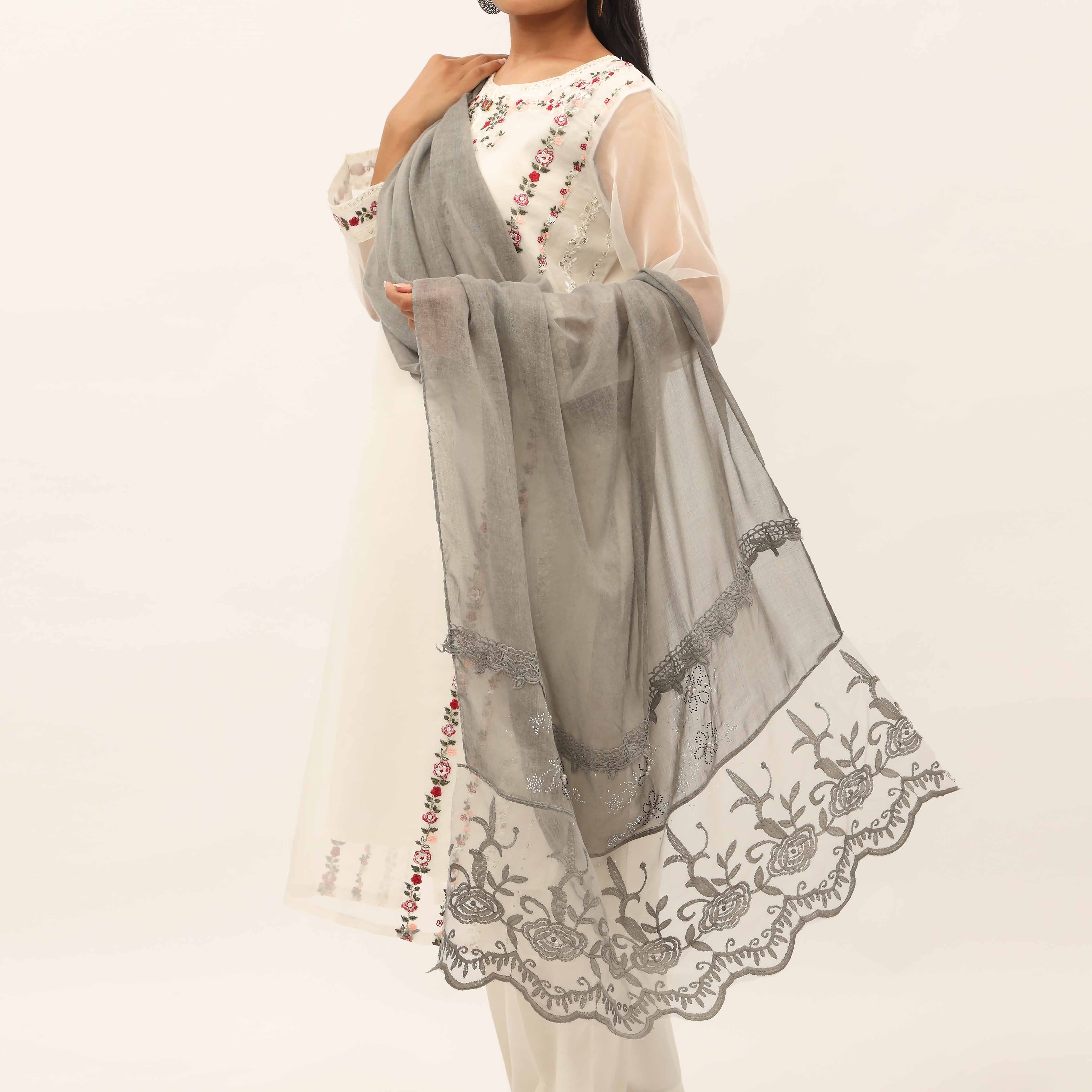 Grey Embroidered Stole PD5290 - Image 2