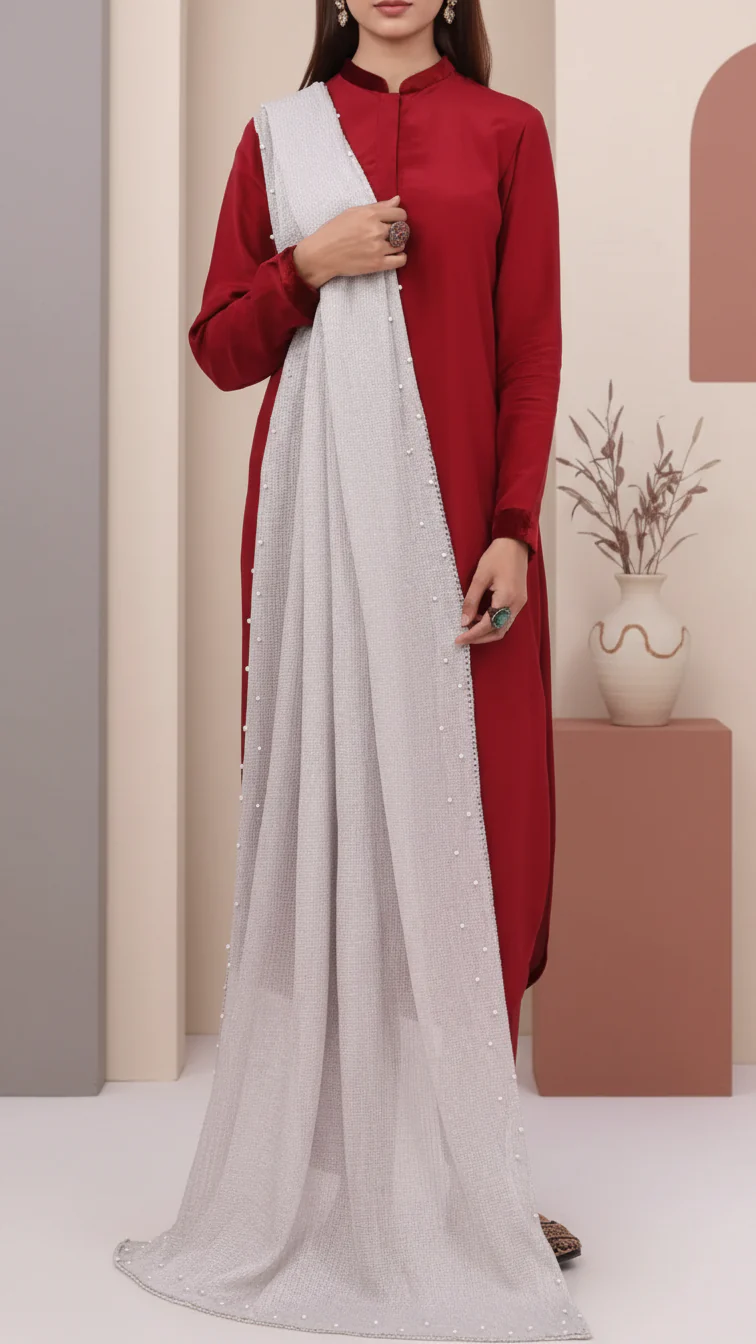 Grey Embroidered Stole PD5298