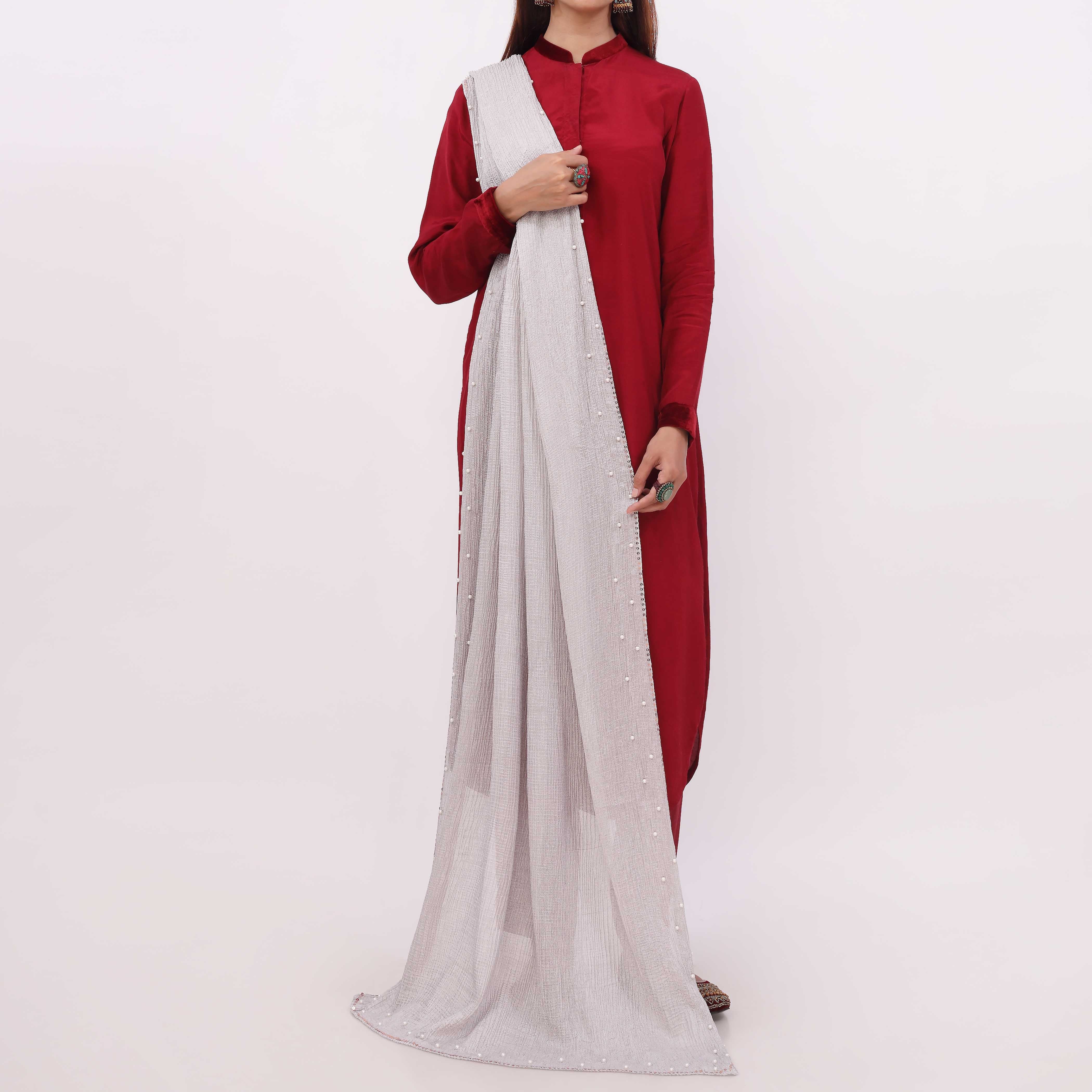 Grey Embroidered Stole PD5298 - Image 2