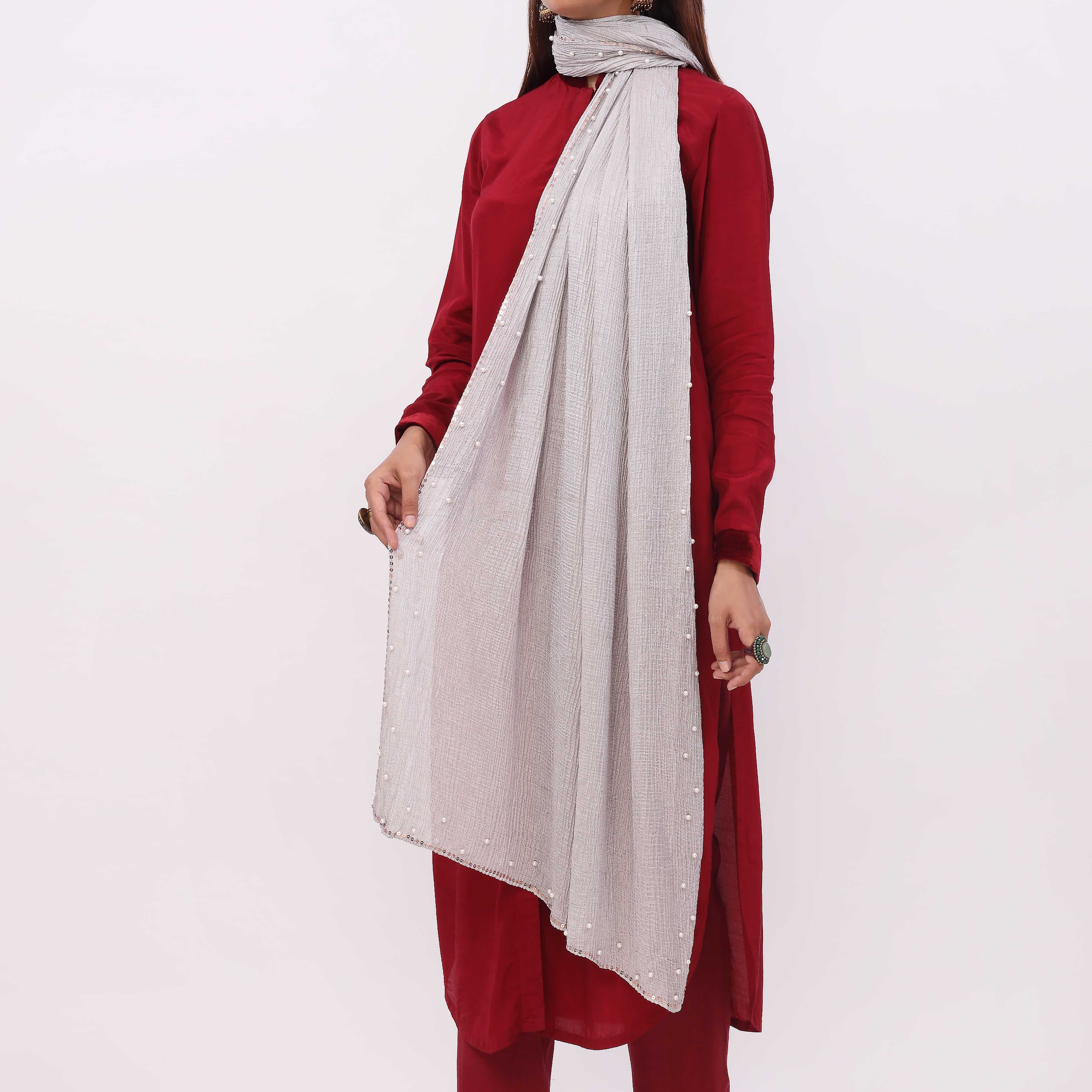 Grey Embroidered Stole PD5298 - Image 3