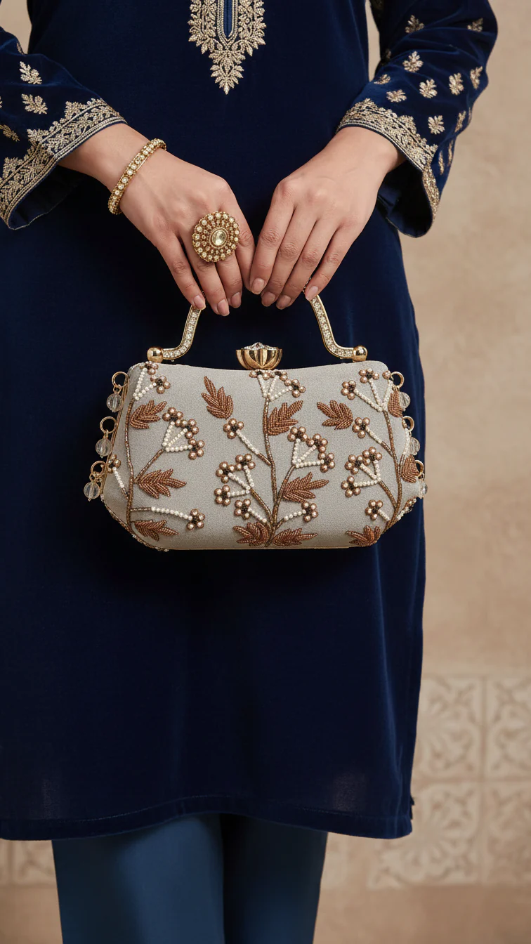 Grey Fancy Clutch P15399