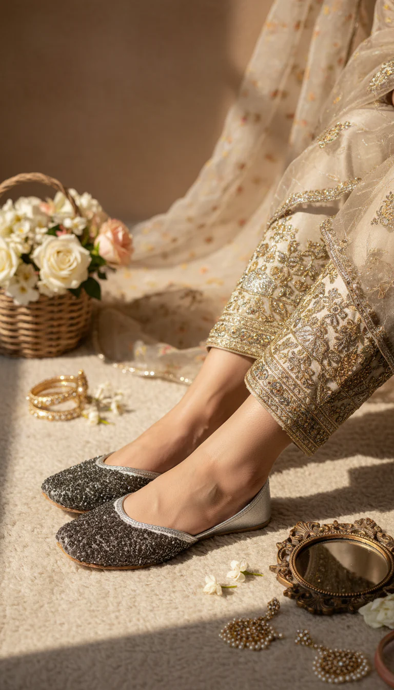 Grey Fancy Khussa For Ladies EC8591