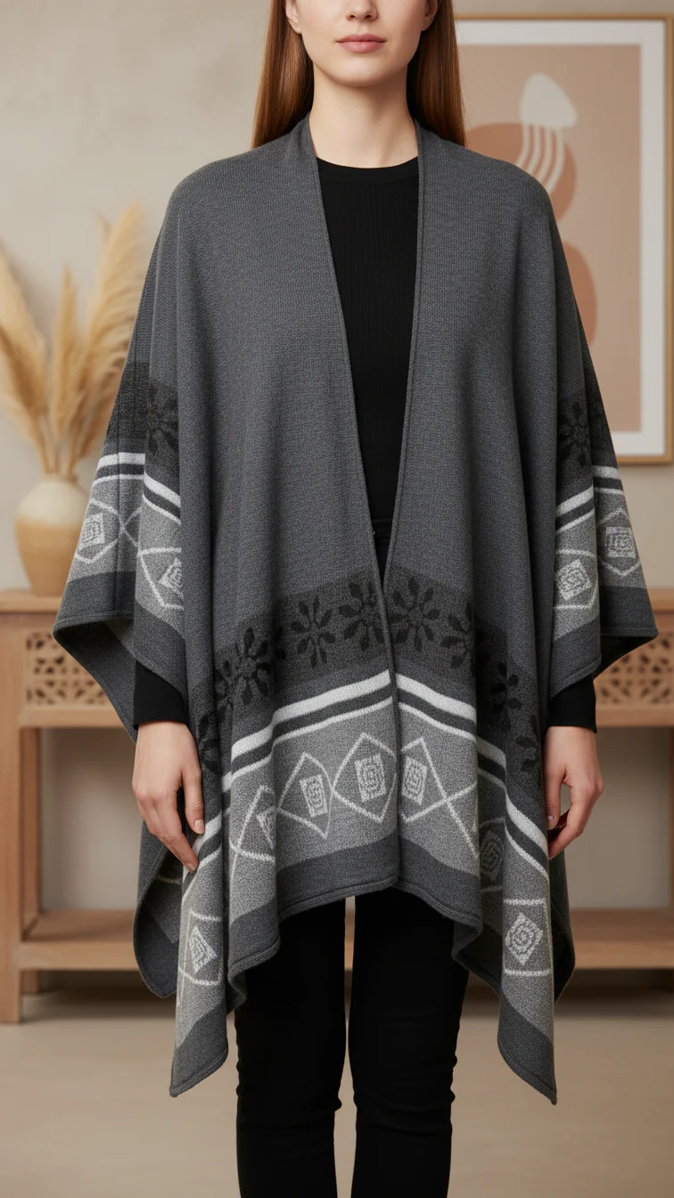 Grey Winter Cape Shawl PW5924