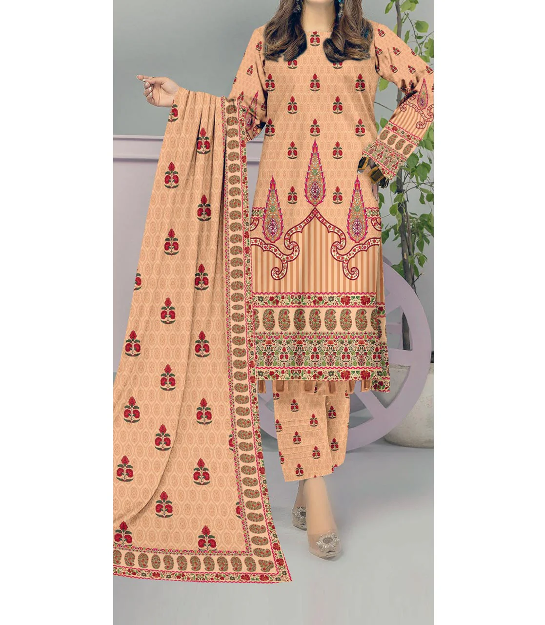3 PC- Unstitched Digital Printed Cambric Suit PS9456