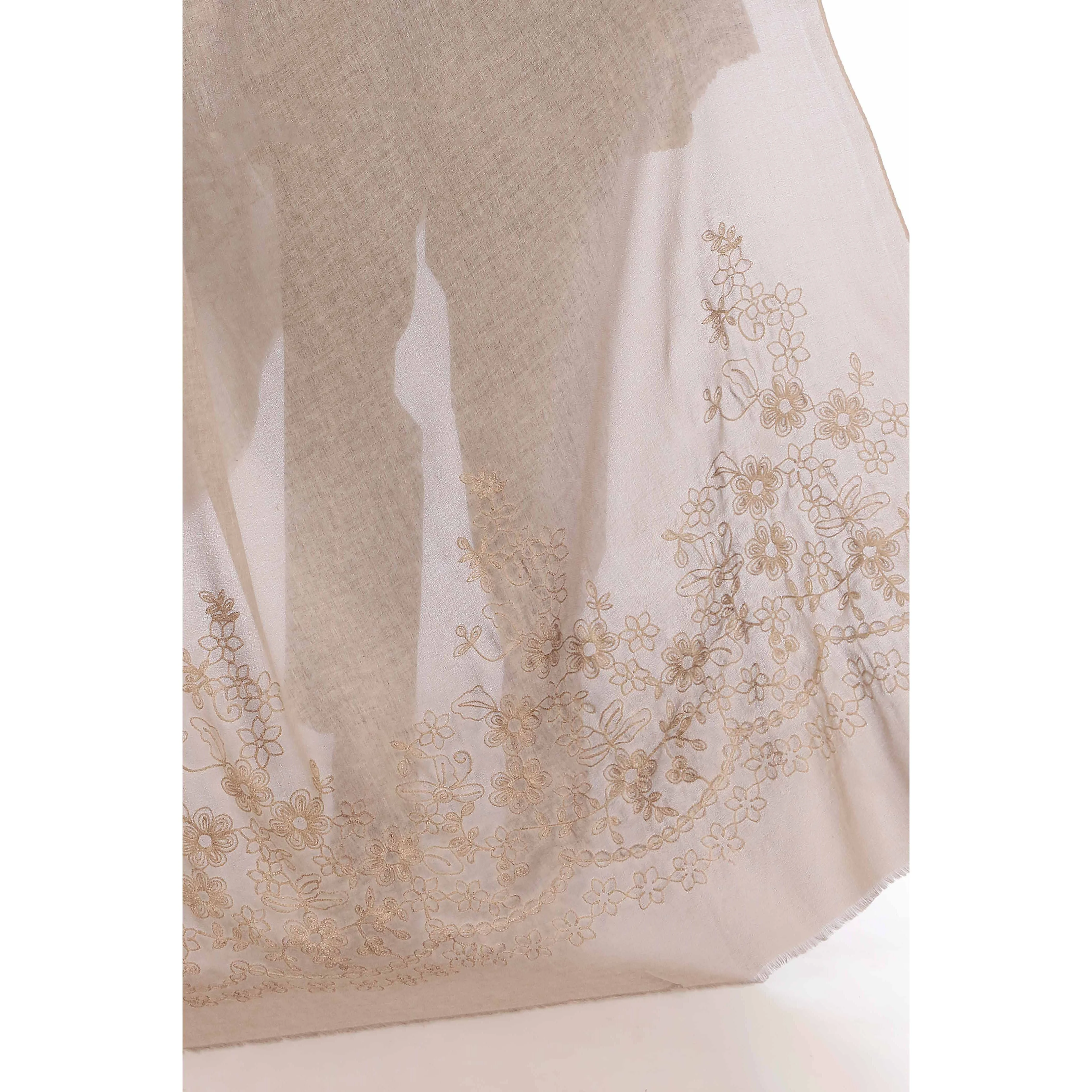 Khaki Aari Embroidered Shawl PW2736 - Image 2