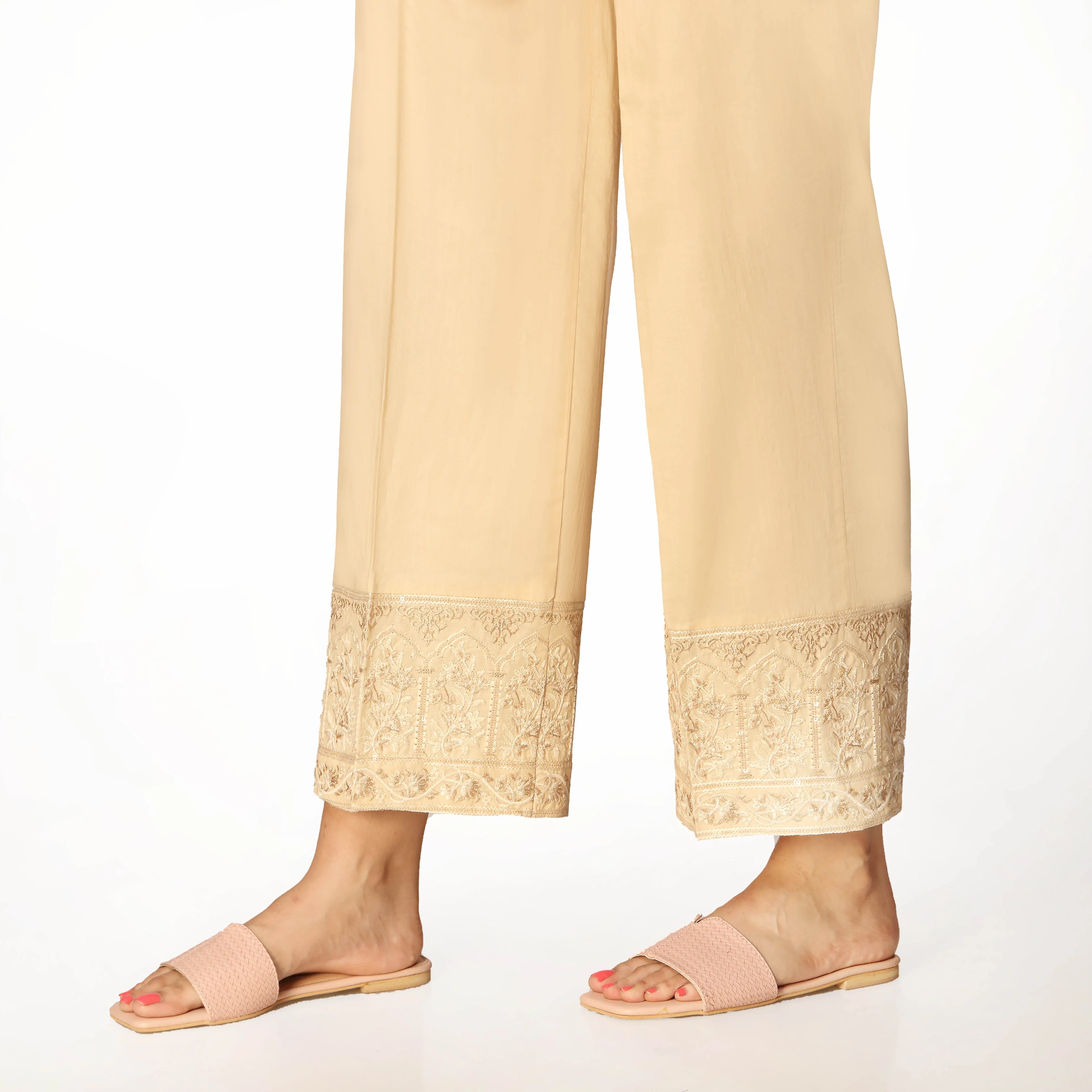 Khaki Cambric Embellished Straight Fit Trouser PS3535 - Image 2