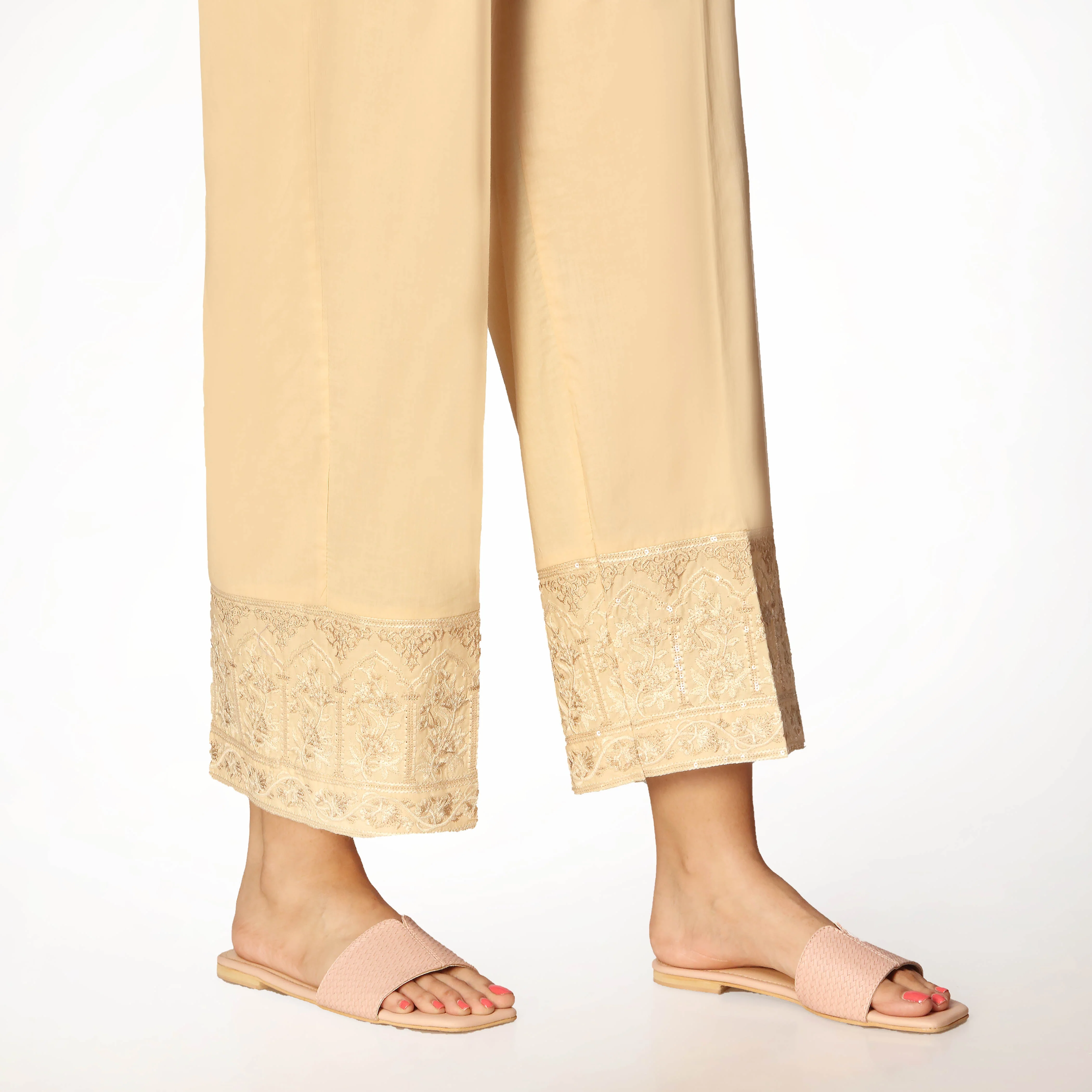 Khaki Cambric Embellished Straight Fit Trouser PS3535 - Image 3