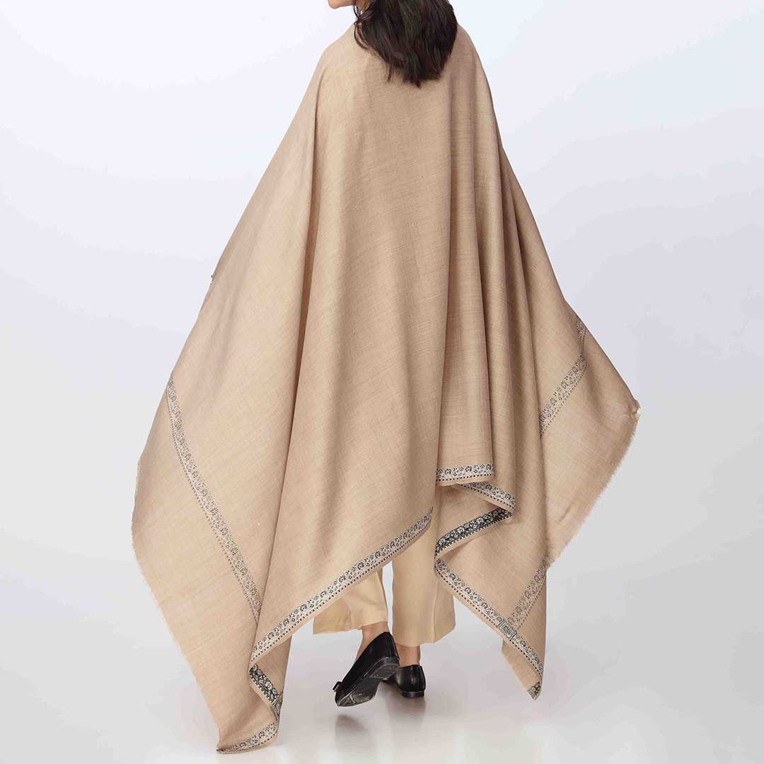 Khaki Embroidered Border Shawl PW3702 - Image 2