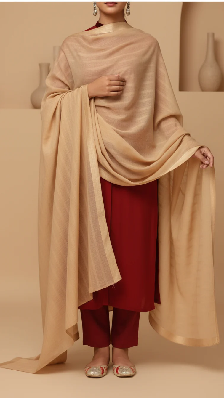 Khaki Embroidered Cotton Dupatta PD5482