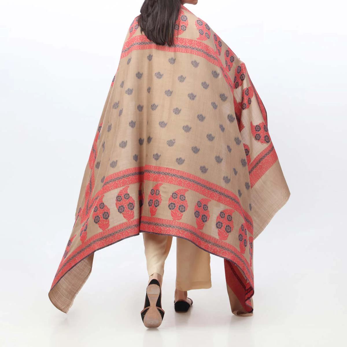 Khaki Jacquard Winter Shawl PW3710 - Image 2