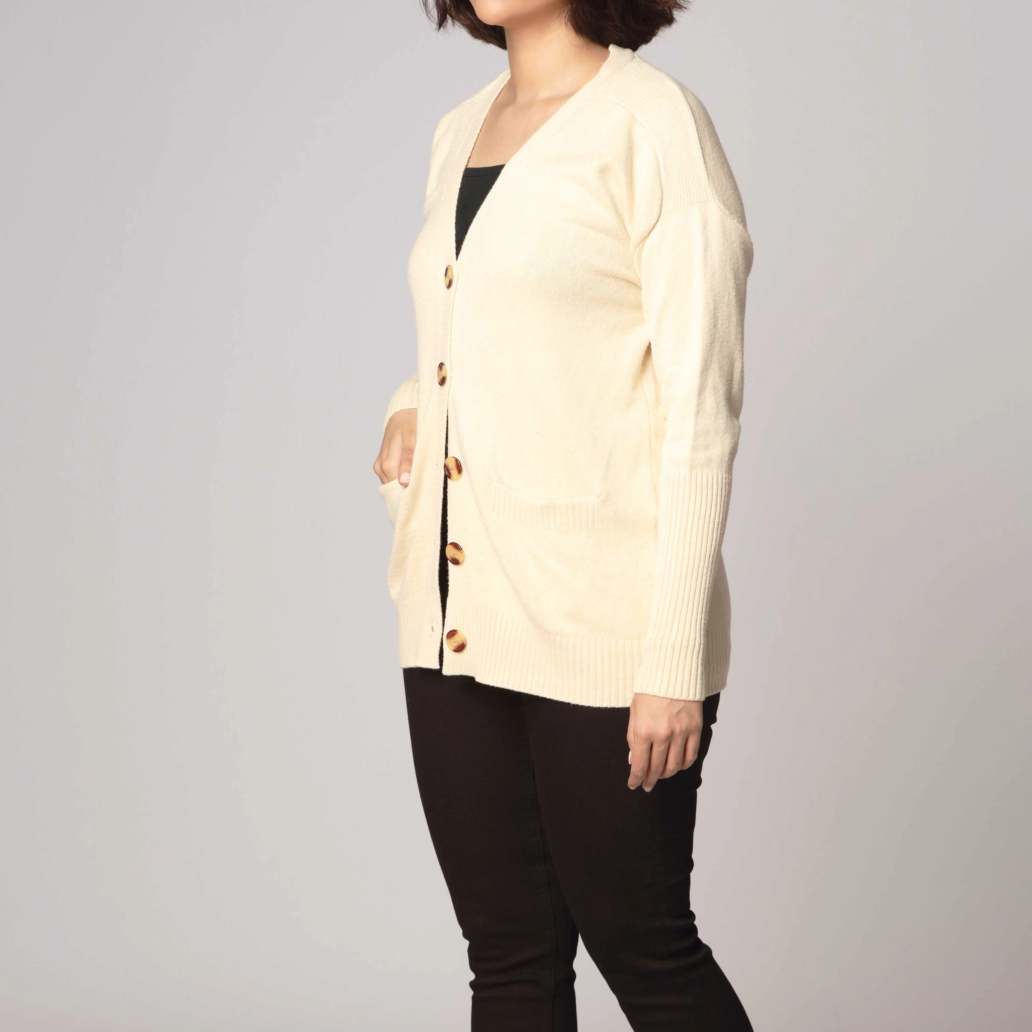 Khaki Mid Length Cardigan PW2903 - Image 2