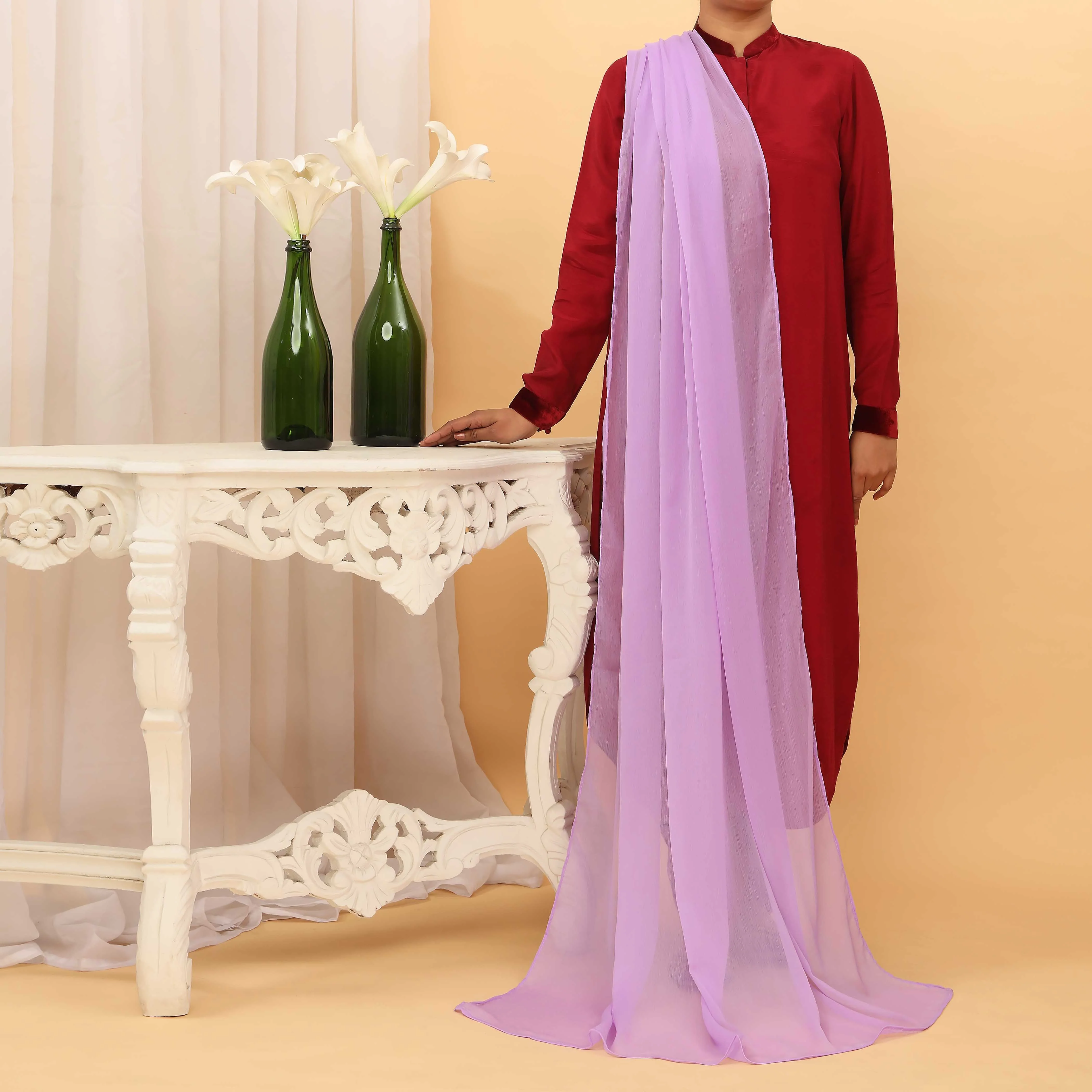 Lilac Plain Chiffon Dupatta PD5384 - Image 2