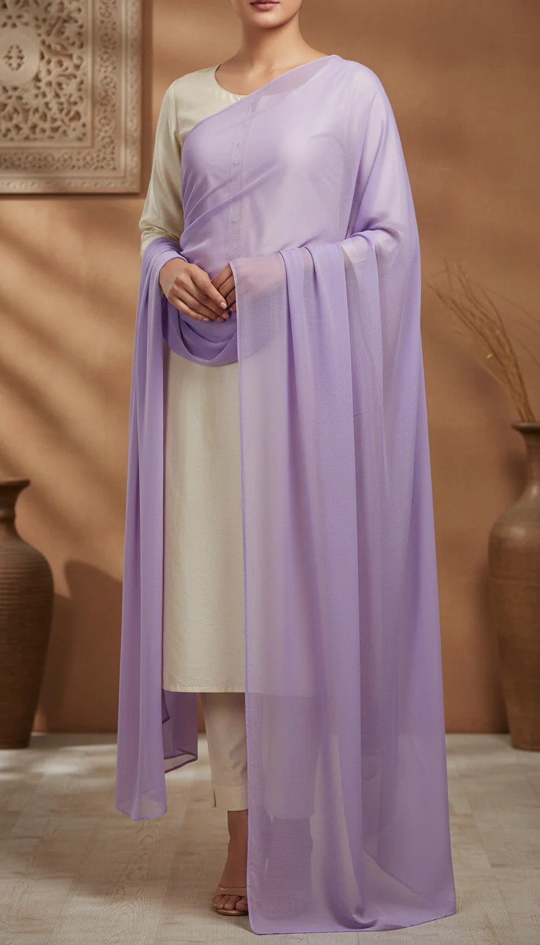 Lilac Plain Chiffon Dupatta PD6011 - Image 2