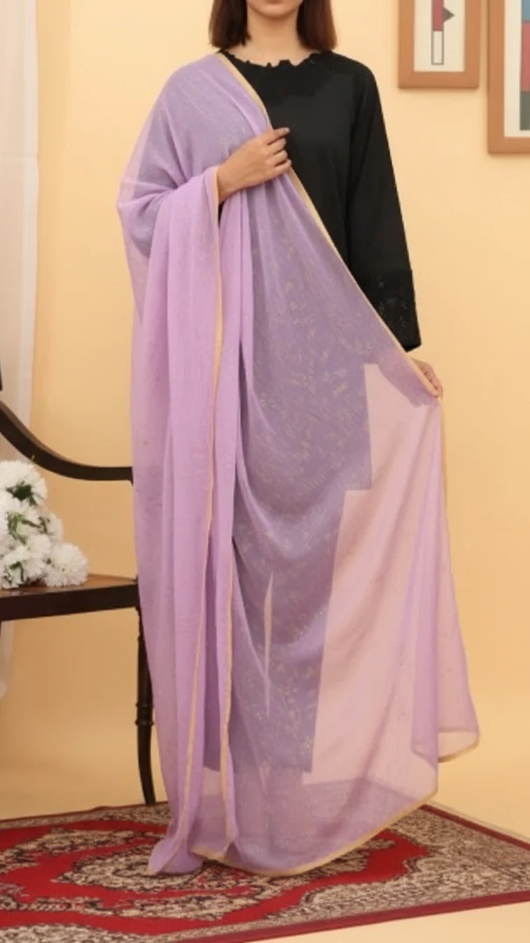 Lilac Screen Printed Chiffon Dupatta PD5396