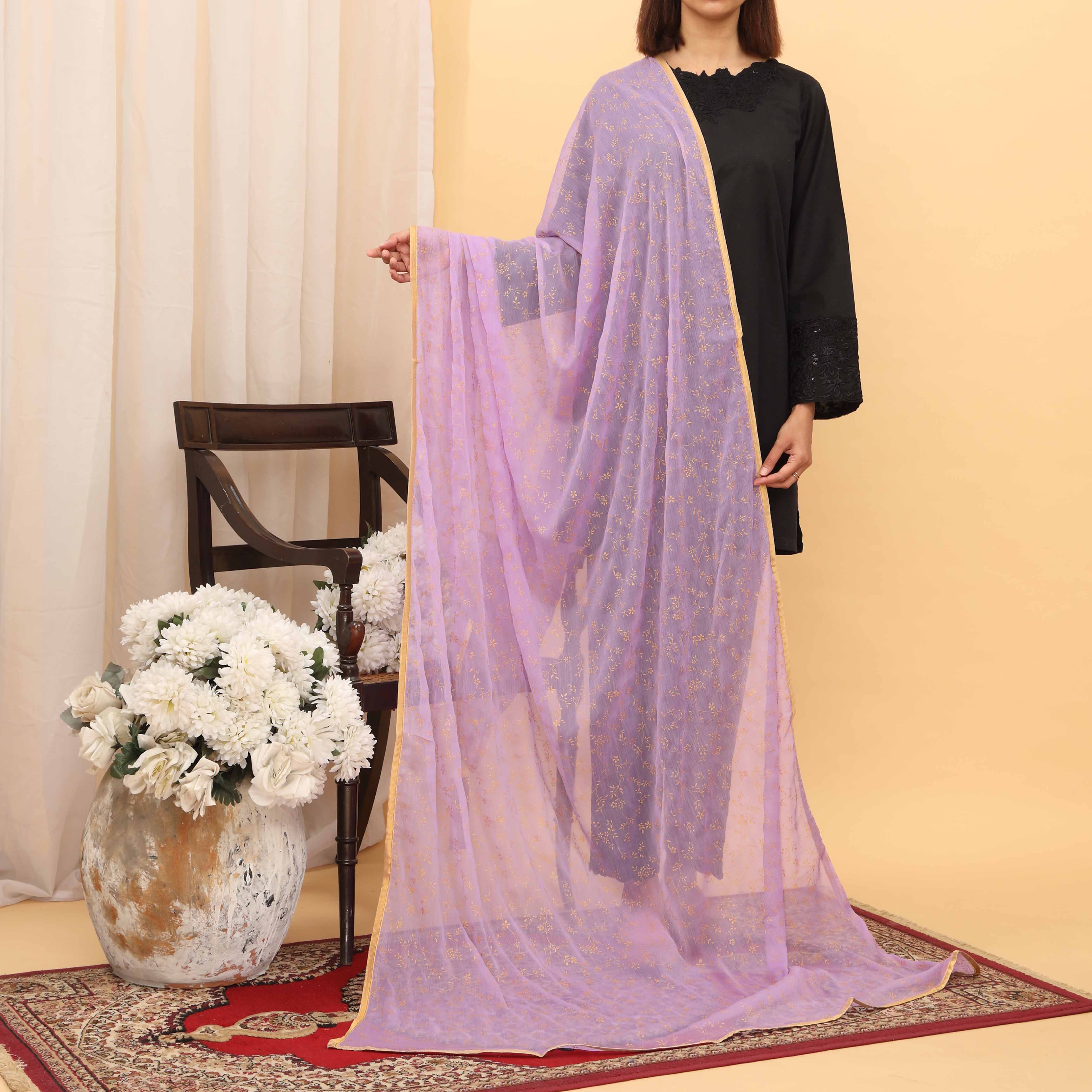 Lilac Screen Printed Chiffon Dupatta PD5396 - Image 2