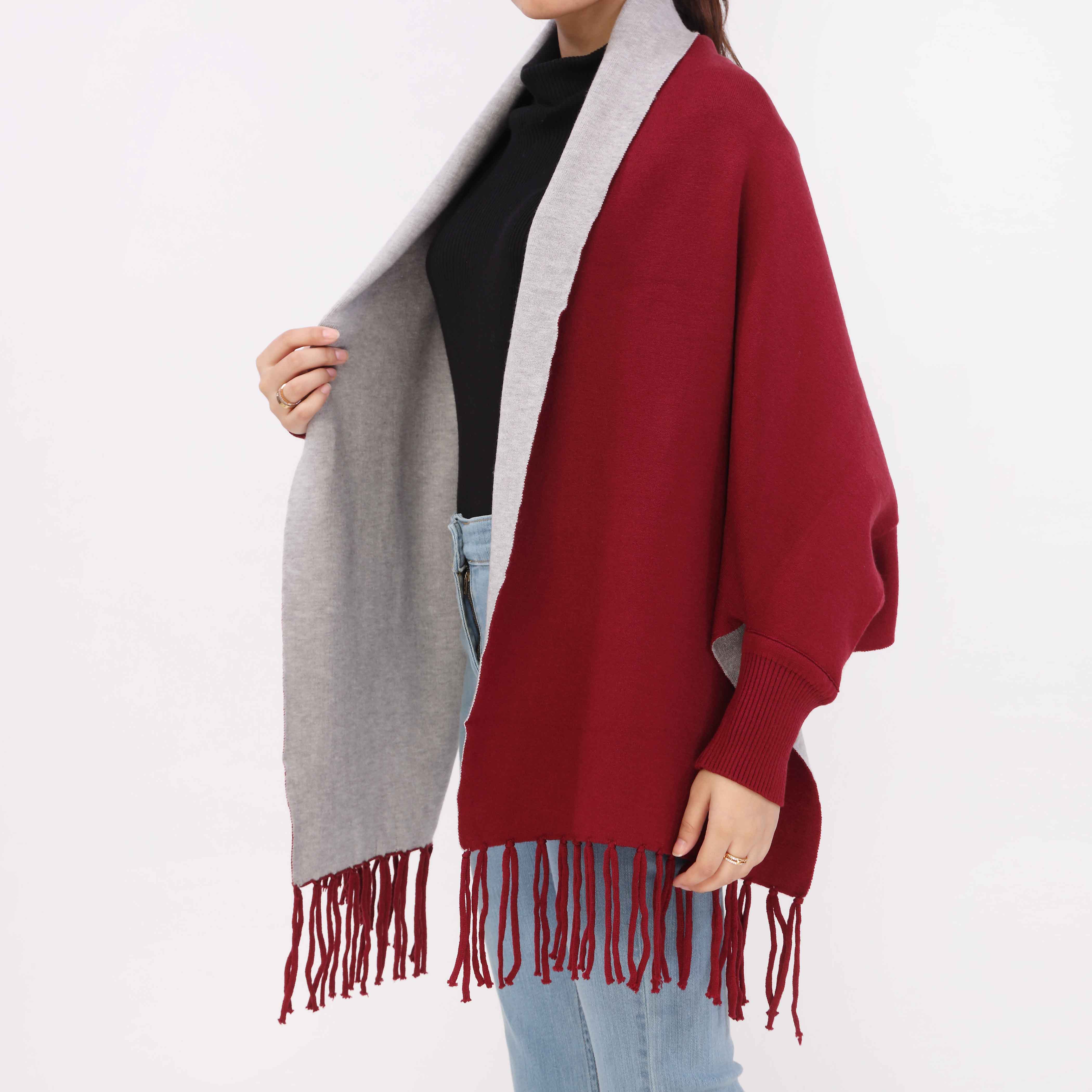 Maroon 2 Tone Acrylic Cape Shawl PW5618 - Image 3
