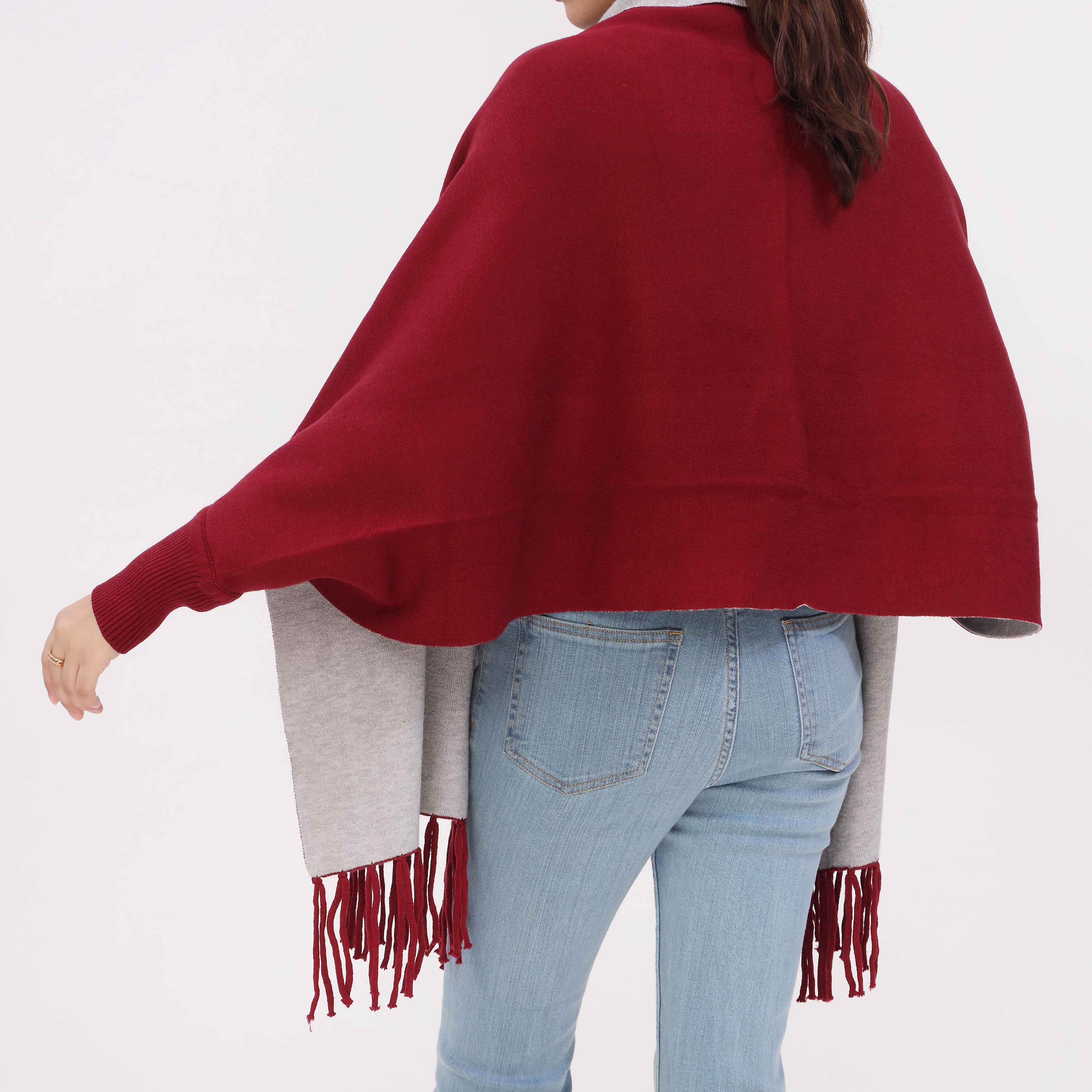 Maroon 2 Tone Acrylic Cape Shawl PW5618 - Image 4