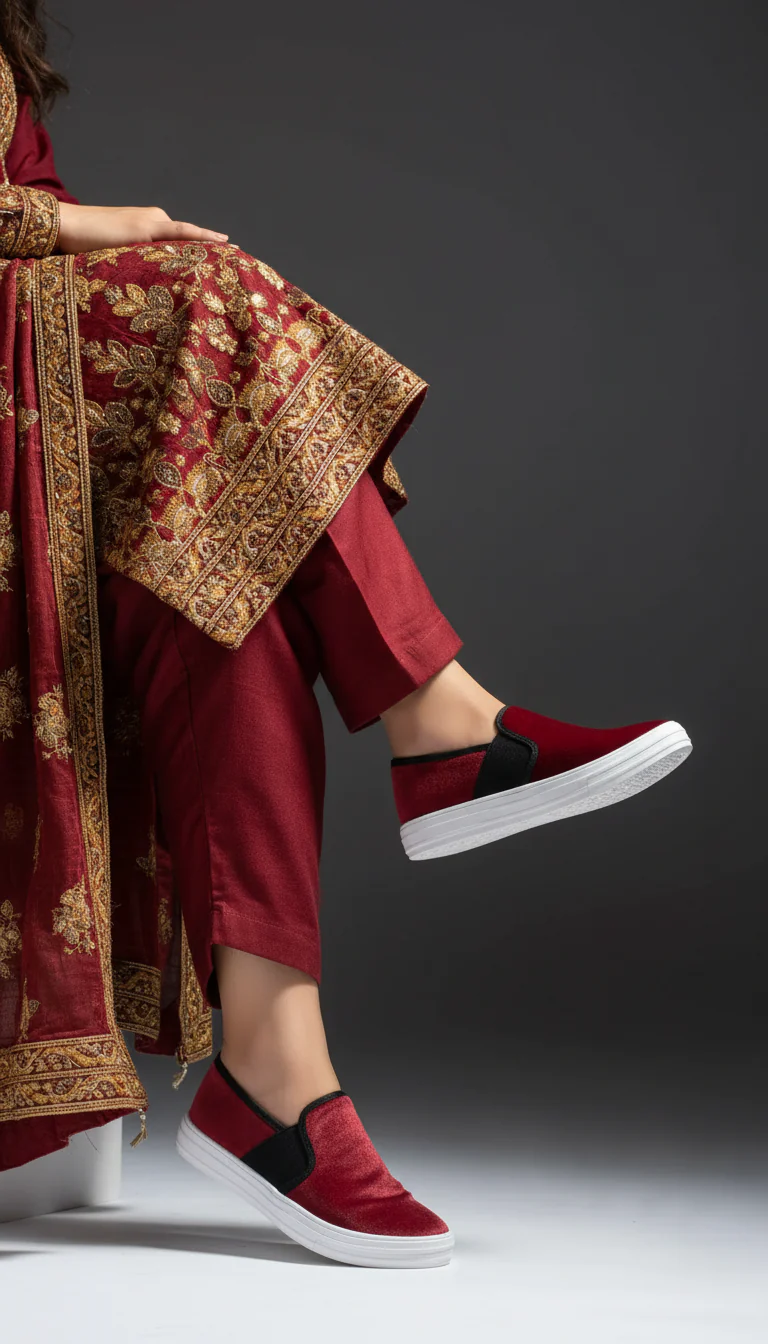 Maroon Canvas Slip Ons WN6198 - Image 2