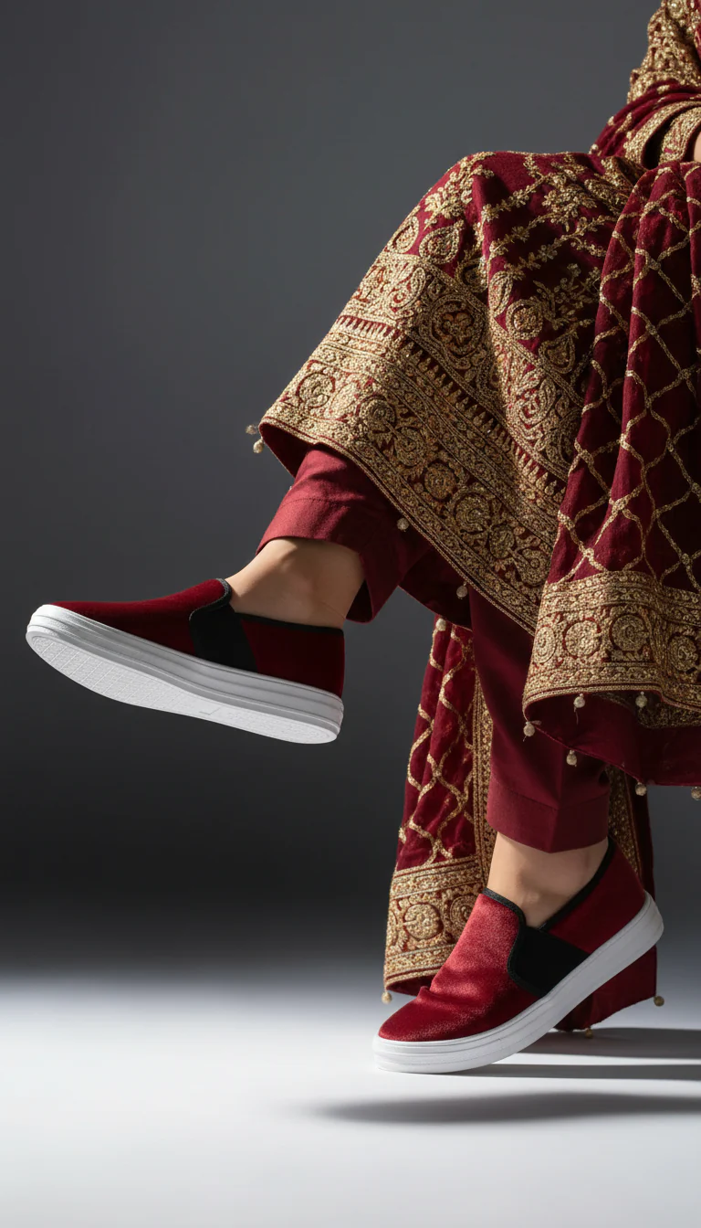 Maroon Canvas Slip Ons WN6198 - Image 5