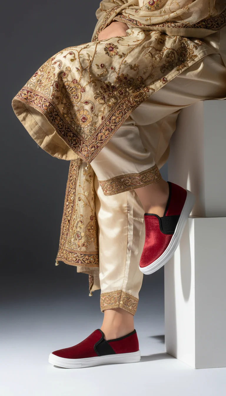 Maroon Canvas Slip Ons WN6198 - Image 9