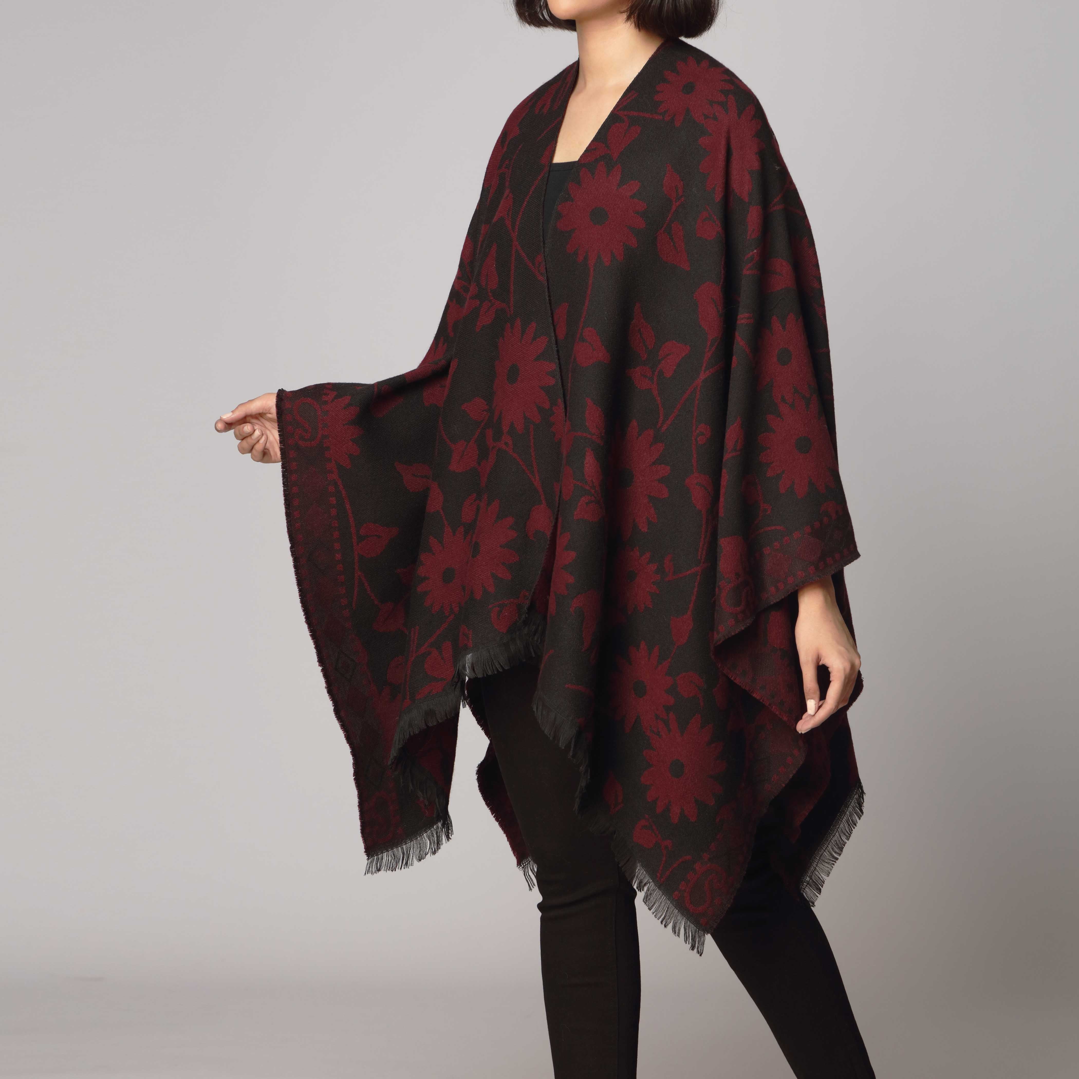 Maroon Cape Shawl PW2816 - Image 2