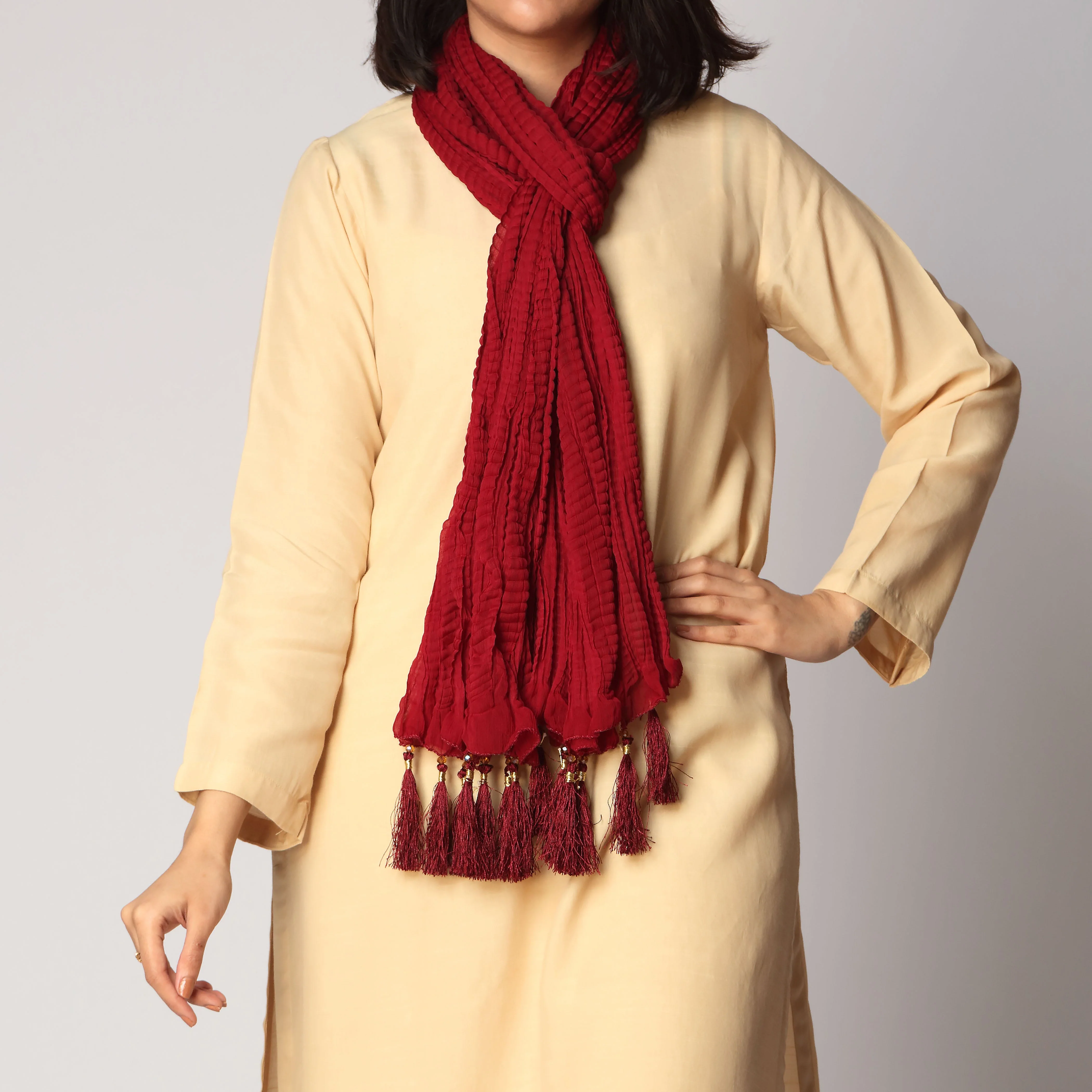 Maroon Crush Chiffon stole  PS3756 - Image 2