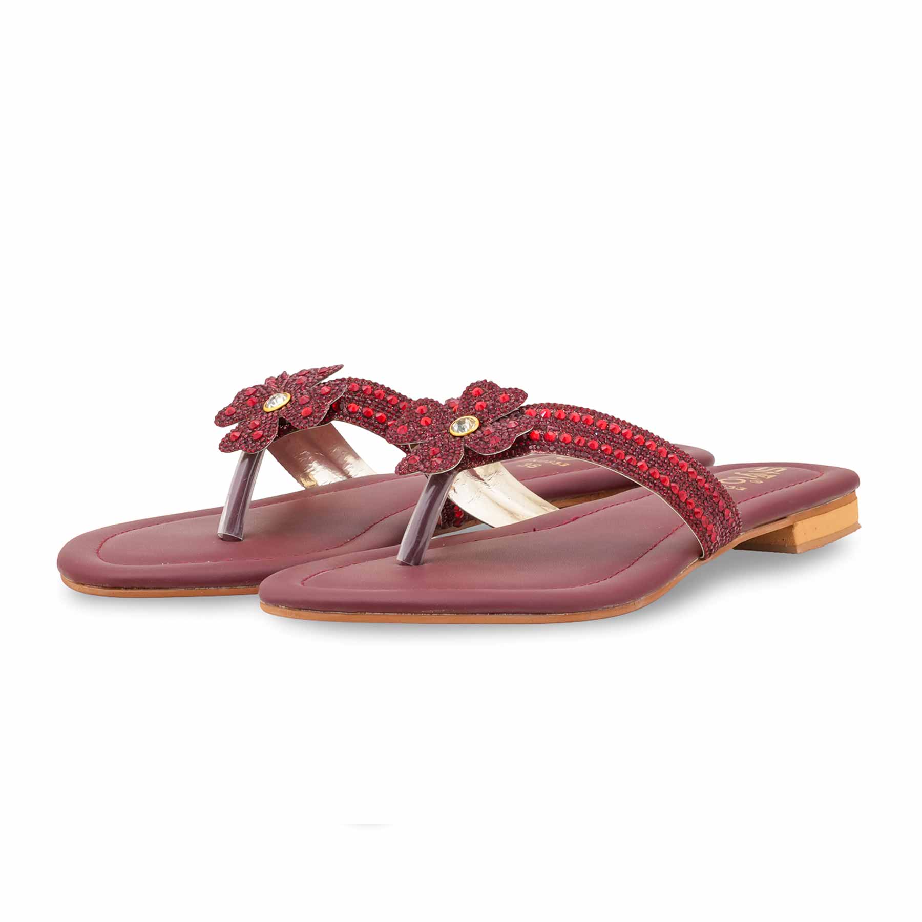 Maroon Fancy Chappal For Women FN0833 - Image 3