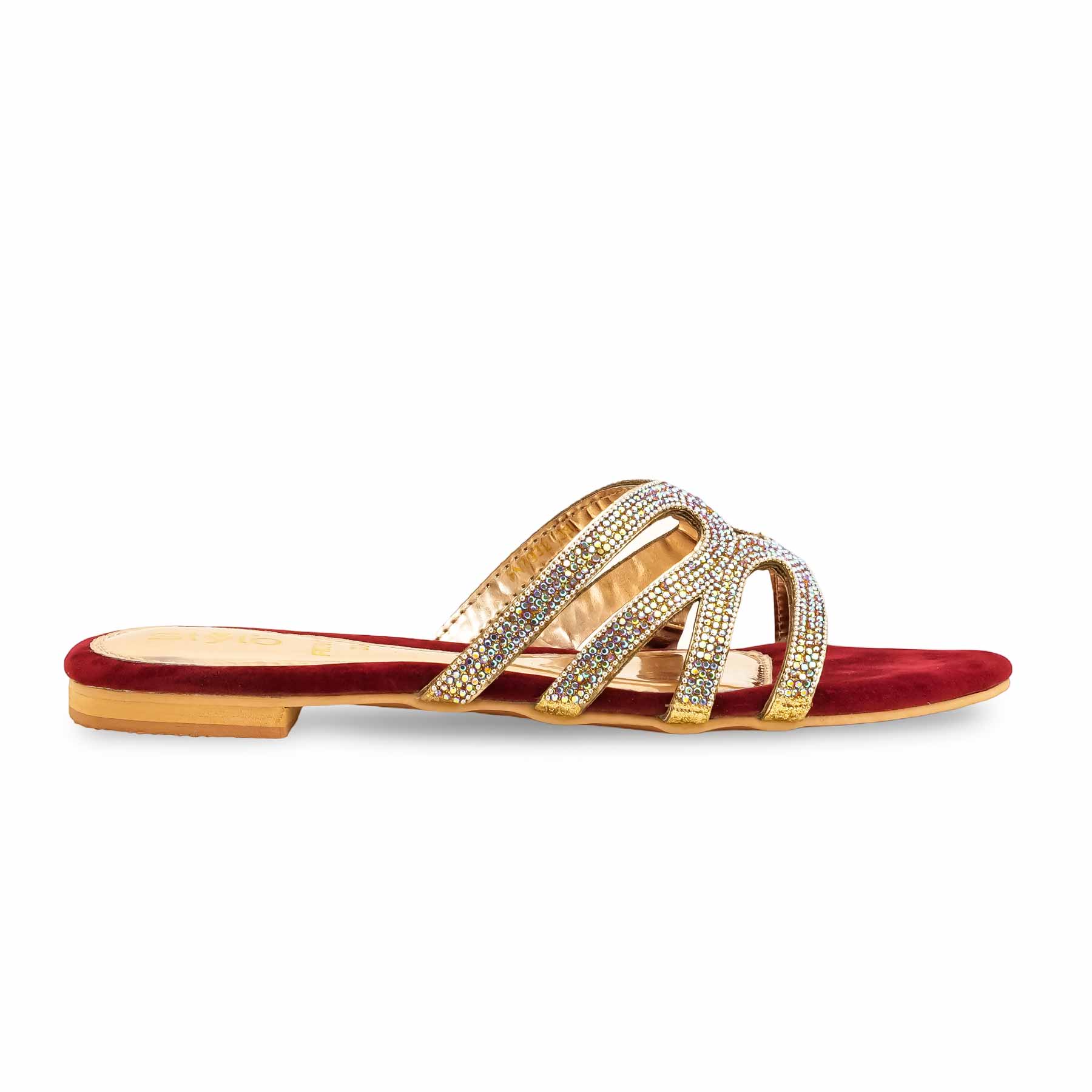 Maroon Fancy Slipper For Ladies FN7932 - Image 2